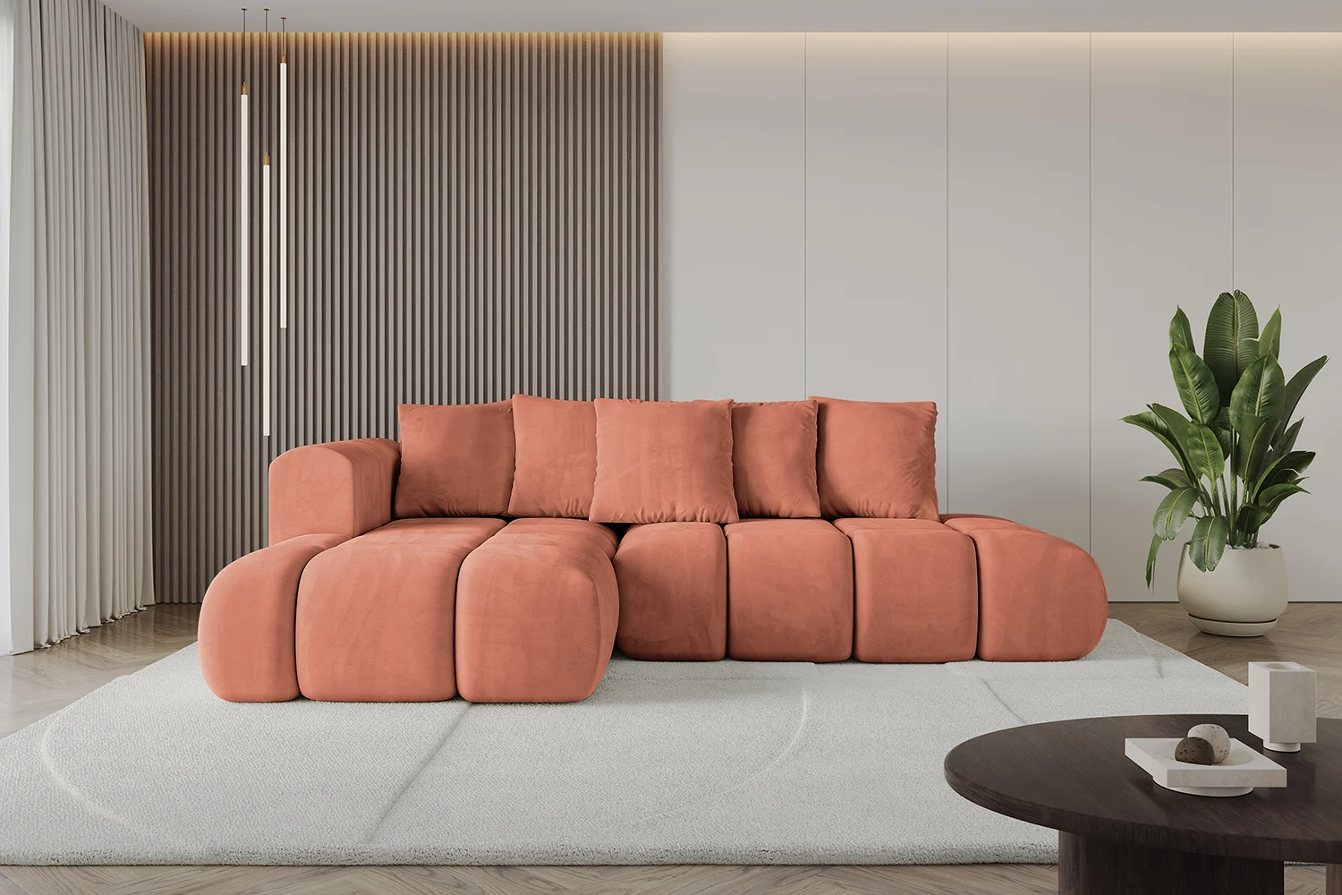 Ecksofa CLOUD-L-v1 Apricot - Dream Velvet 202.07