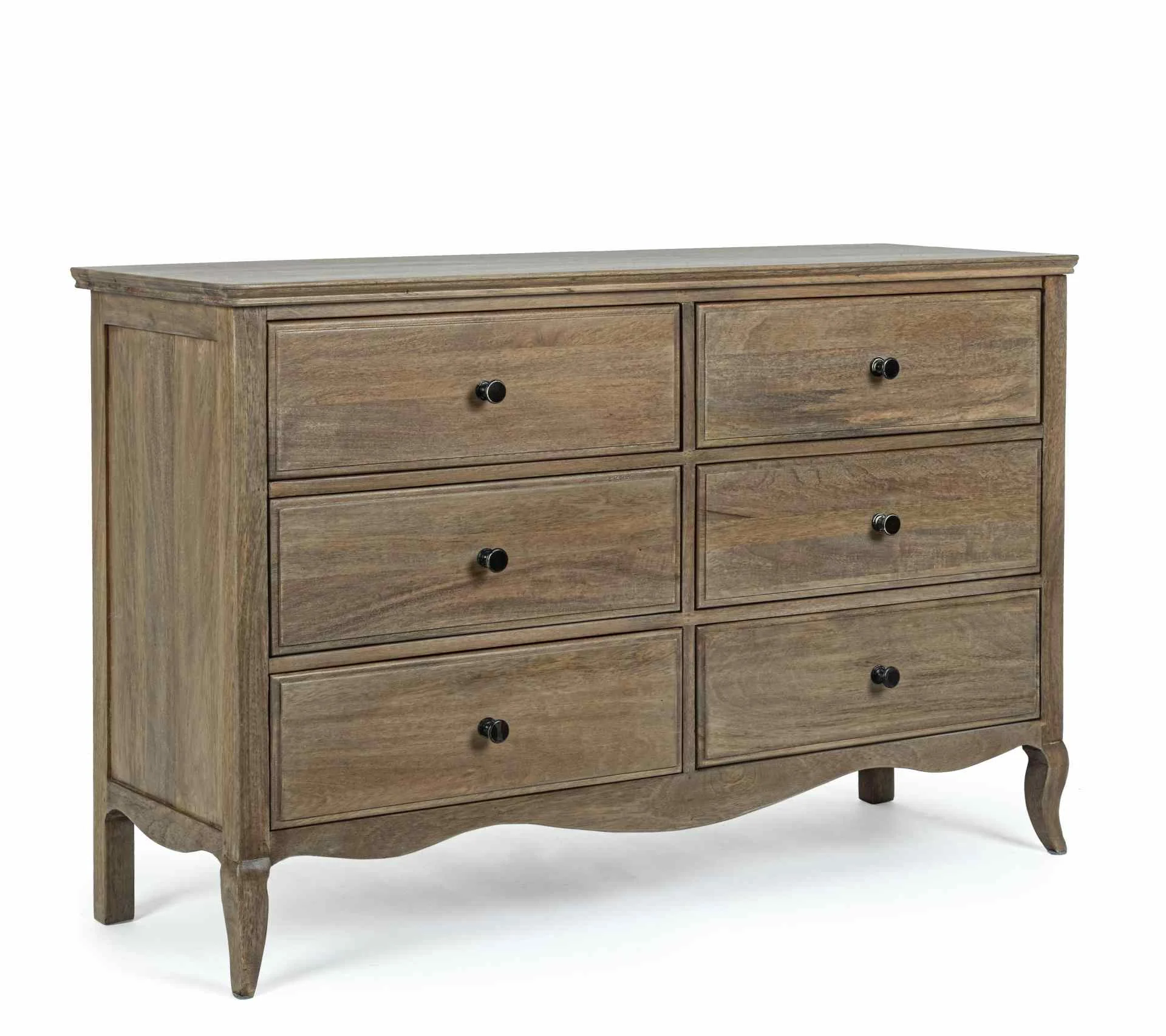 Kommode Domitille aus Mangoholz, klassisch barockes Design, natur, 125 cm, mit 6 Schubladen - Bizzotto