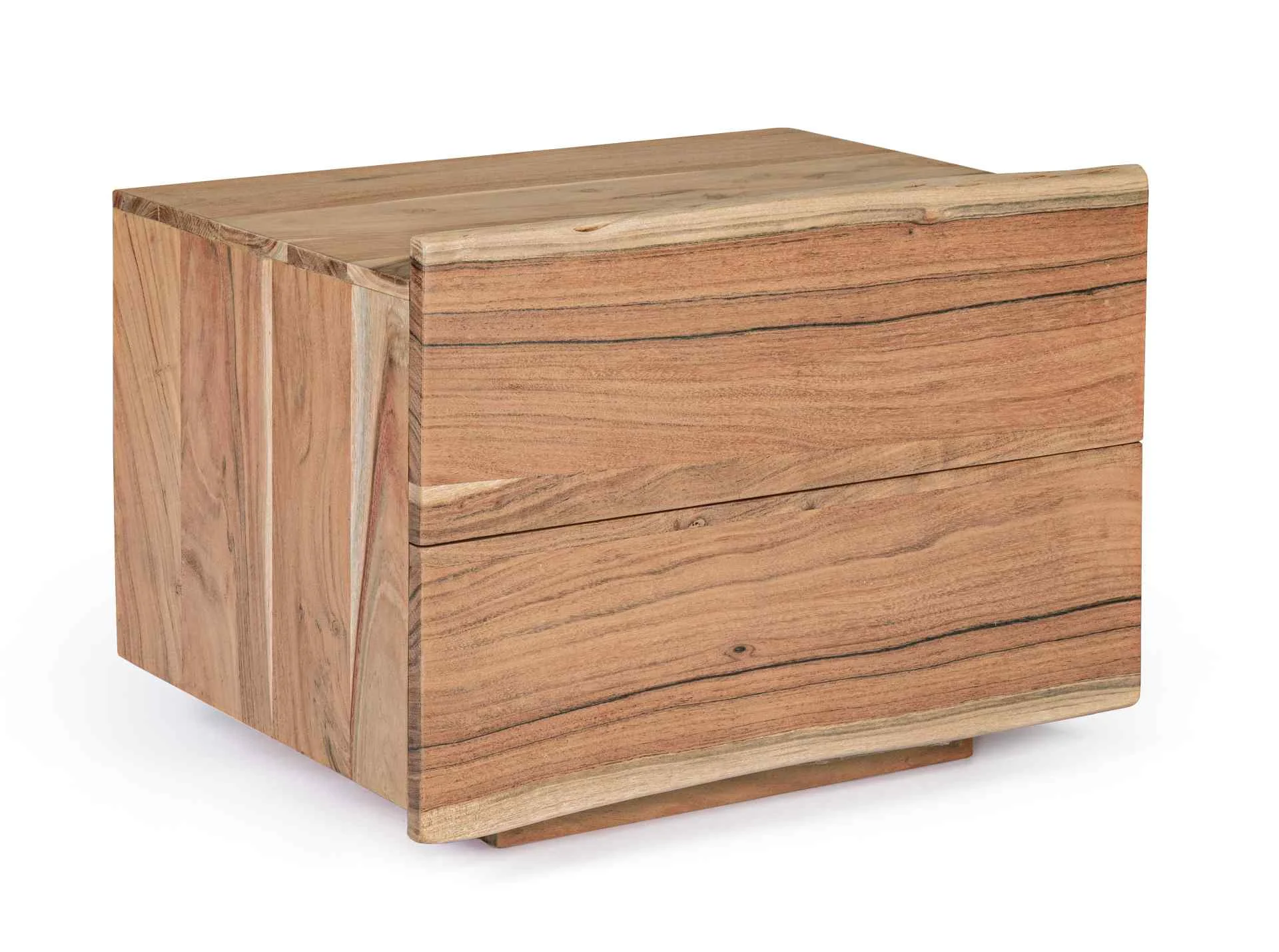 Nachttisch Aron aus Akazienholz, massiv, natur, 60 cm breit, mit 2 Schubladen - Bizzotto