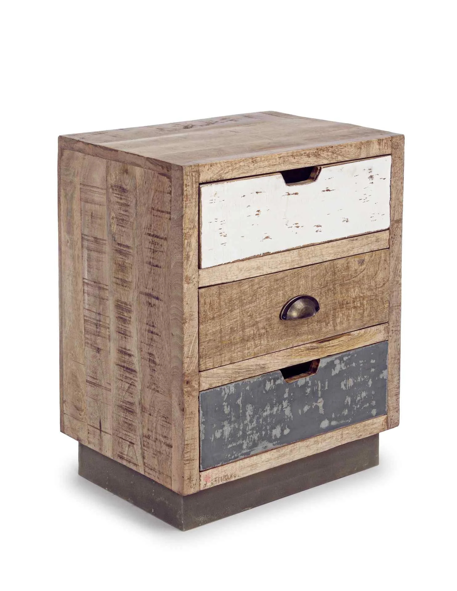 Nachttisch Tudor aus Mangoholz, klassisch, natur, 3 Schubladen, 45 cm breit - Bizzotto