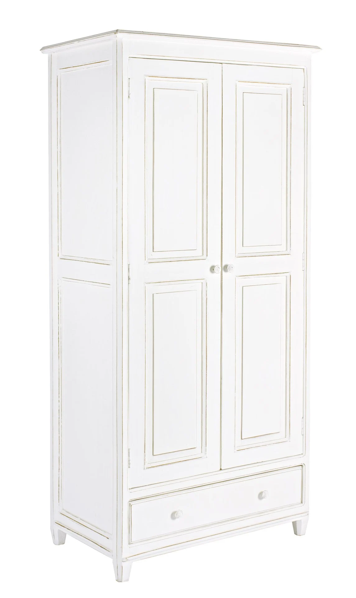 Kleiderschrank Colette aus Mangoholz, Landhausstil, weiß, 90 cm breit, mit 2 Türen und Schublade - Bizzotto
