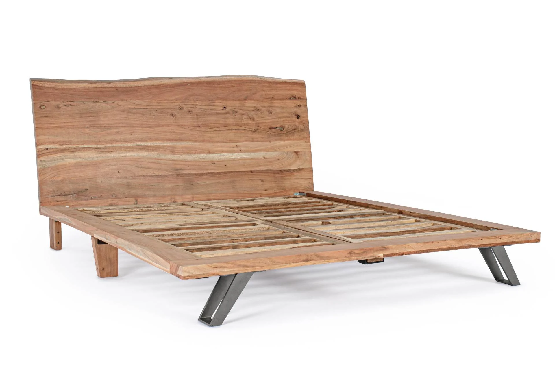 Bettgestell Aron aus Akazienholz, massives Design, Natur, 160x200 cm, handgeschnitzt - Bizzotto