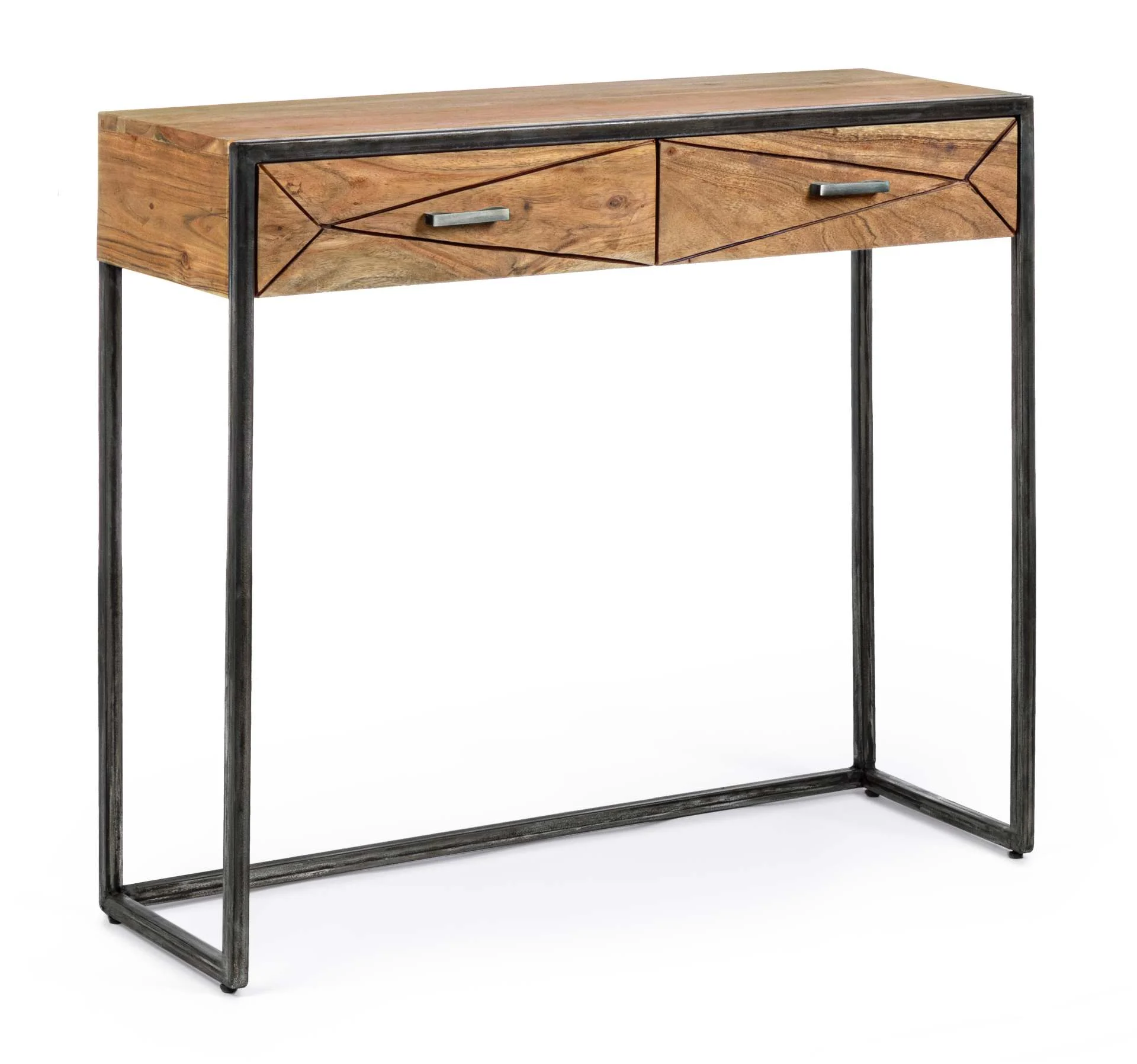 Konsole Egon aus Akazienholz, modern mit Schubladen, natur, Metallgestell schwarz, 90 cm - Bizzotto