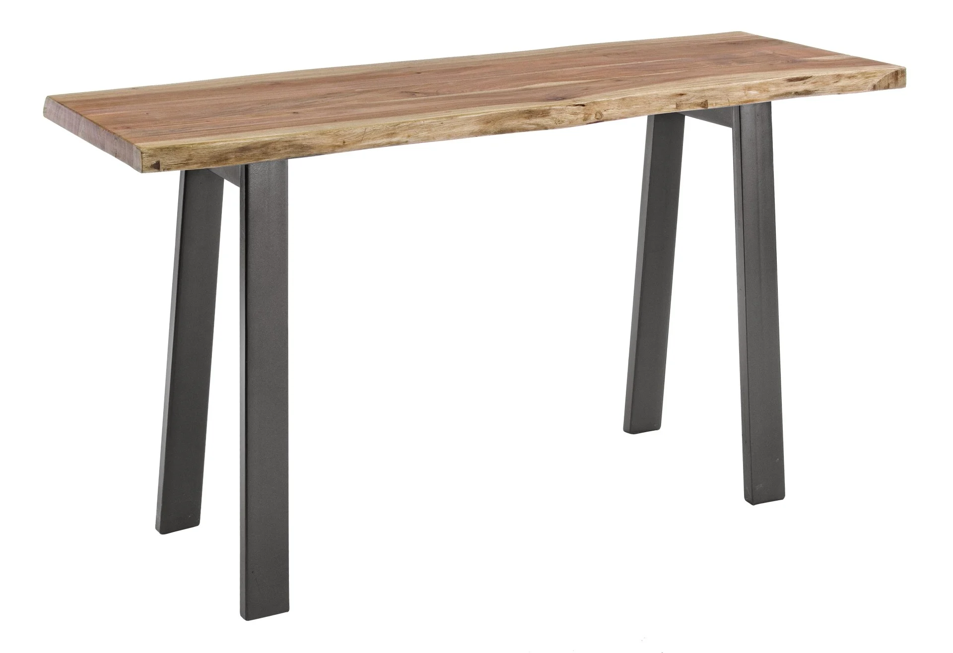 Konsole Aron aus Akazienholz, modernes Massivholz-Design, Natur, A-Form Gestell in Grau, 130 cm