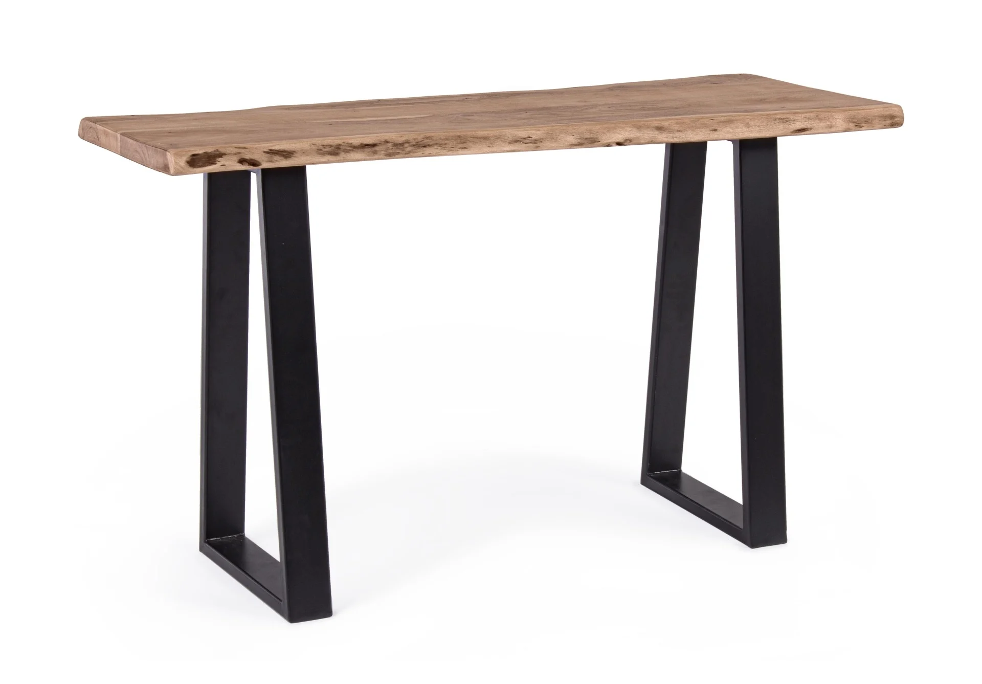 Konsole Artur aus Akazienholz, modern massiv, natur, handgeschnitzt, Gestell schwarz, 130 cm - Bizzotto