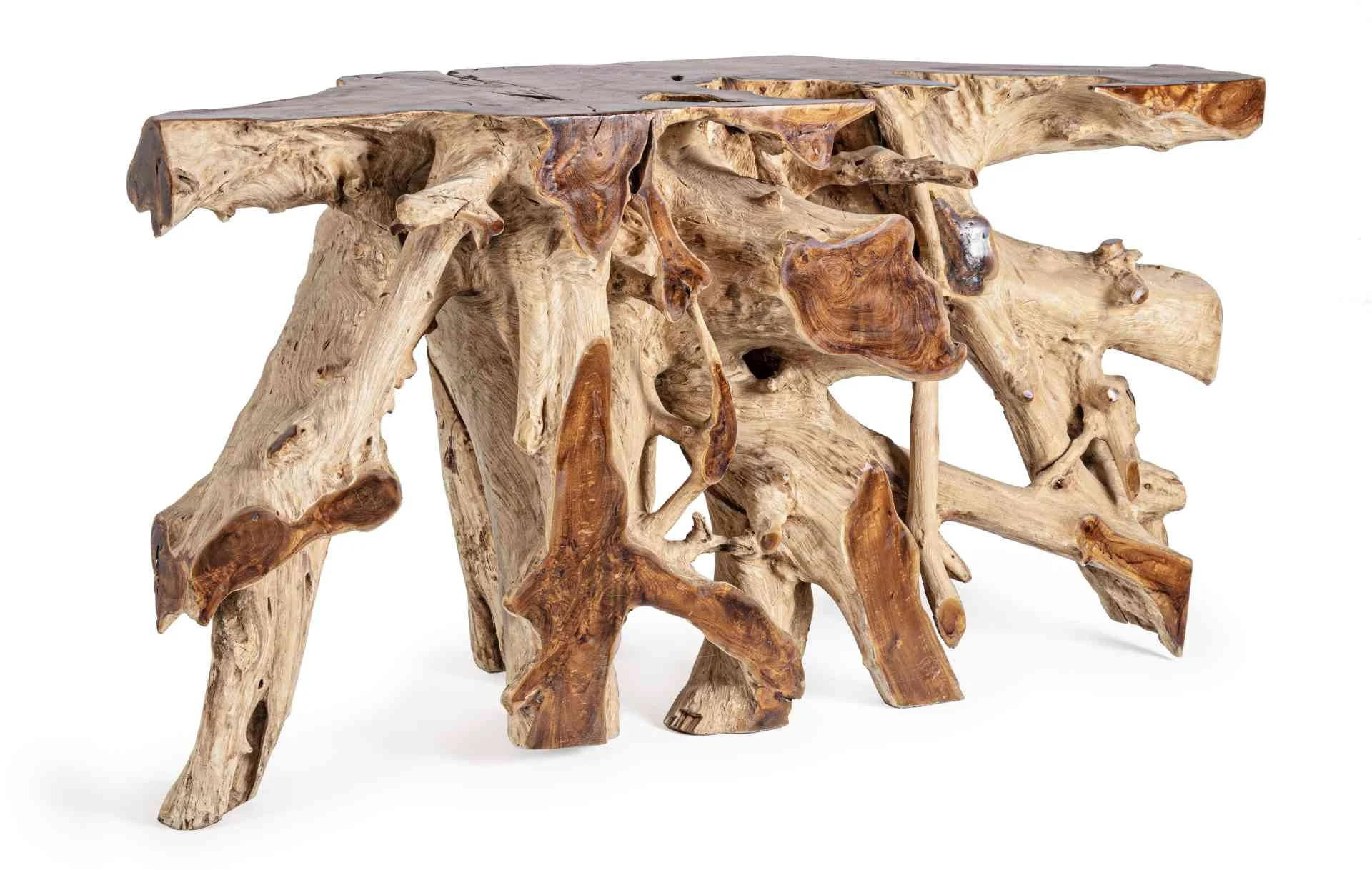 Konsole Lisandra aus Teakholz, Massiv, Unikat Design, natur, 150 cm breit, Bizzotto