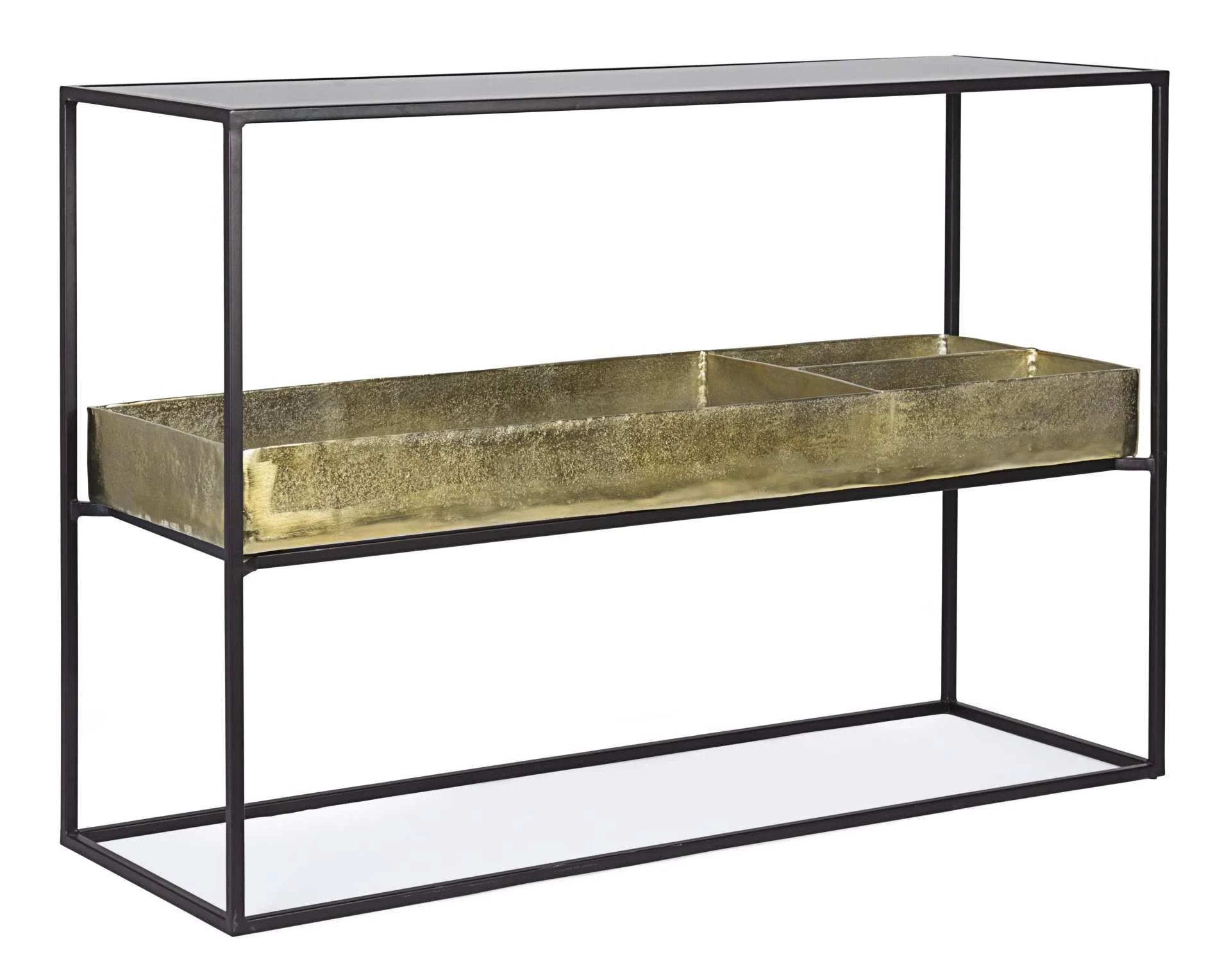 Konsole Mavila aus Metall mit Glasplatte, modern, gold und schwarz, 117 cm breit - Bizzotto