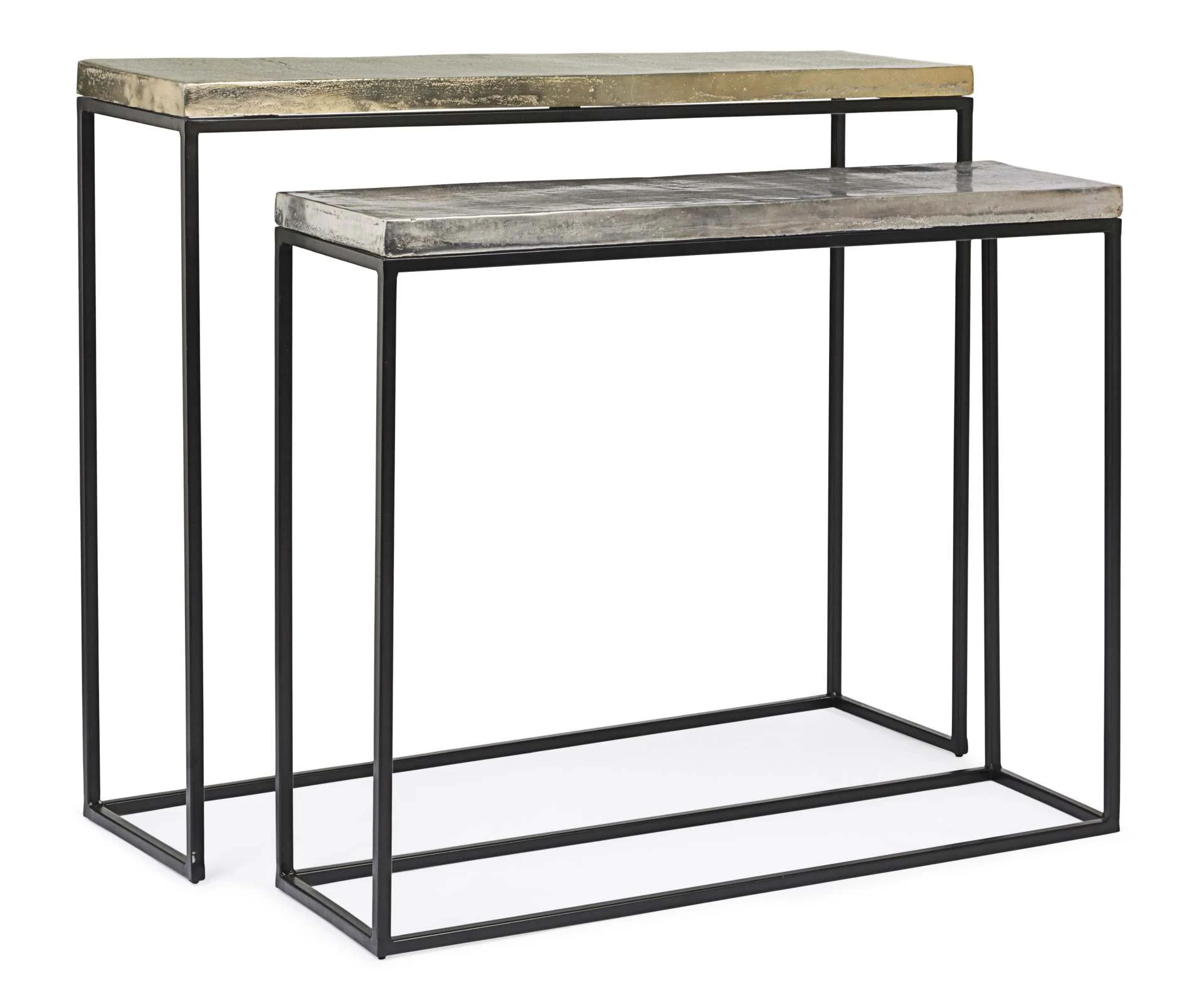 Konsole Amira 2er-Set aus Aluminium, modern, gold und silber, pulverbeschichtetes Metallgestell
