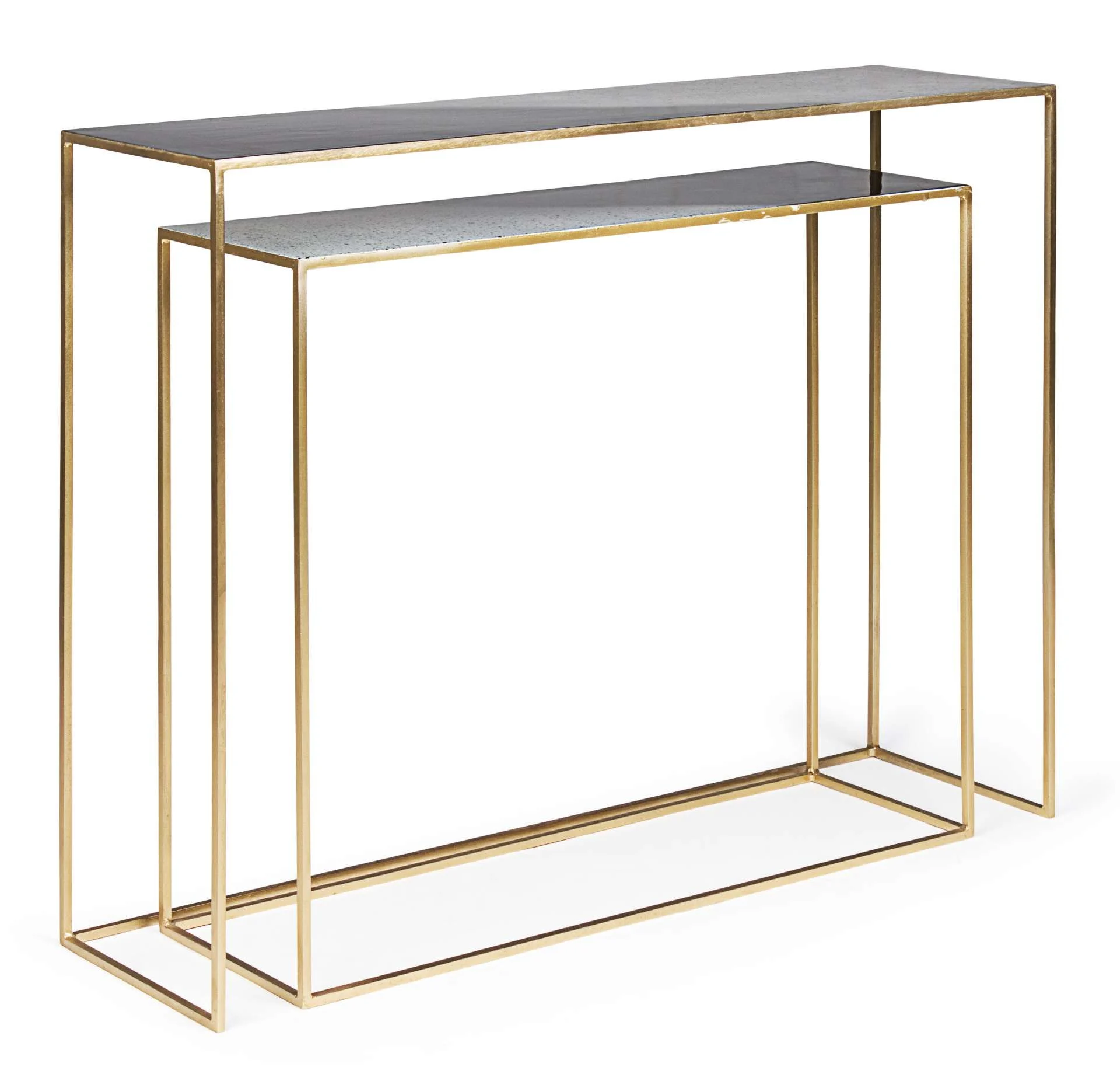 Konsole Desur 2er-Set aus Metall, modern, goldfarben, lackierte Oberfläche, von Bizzotto