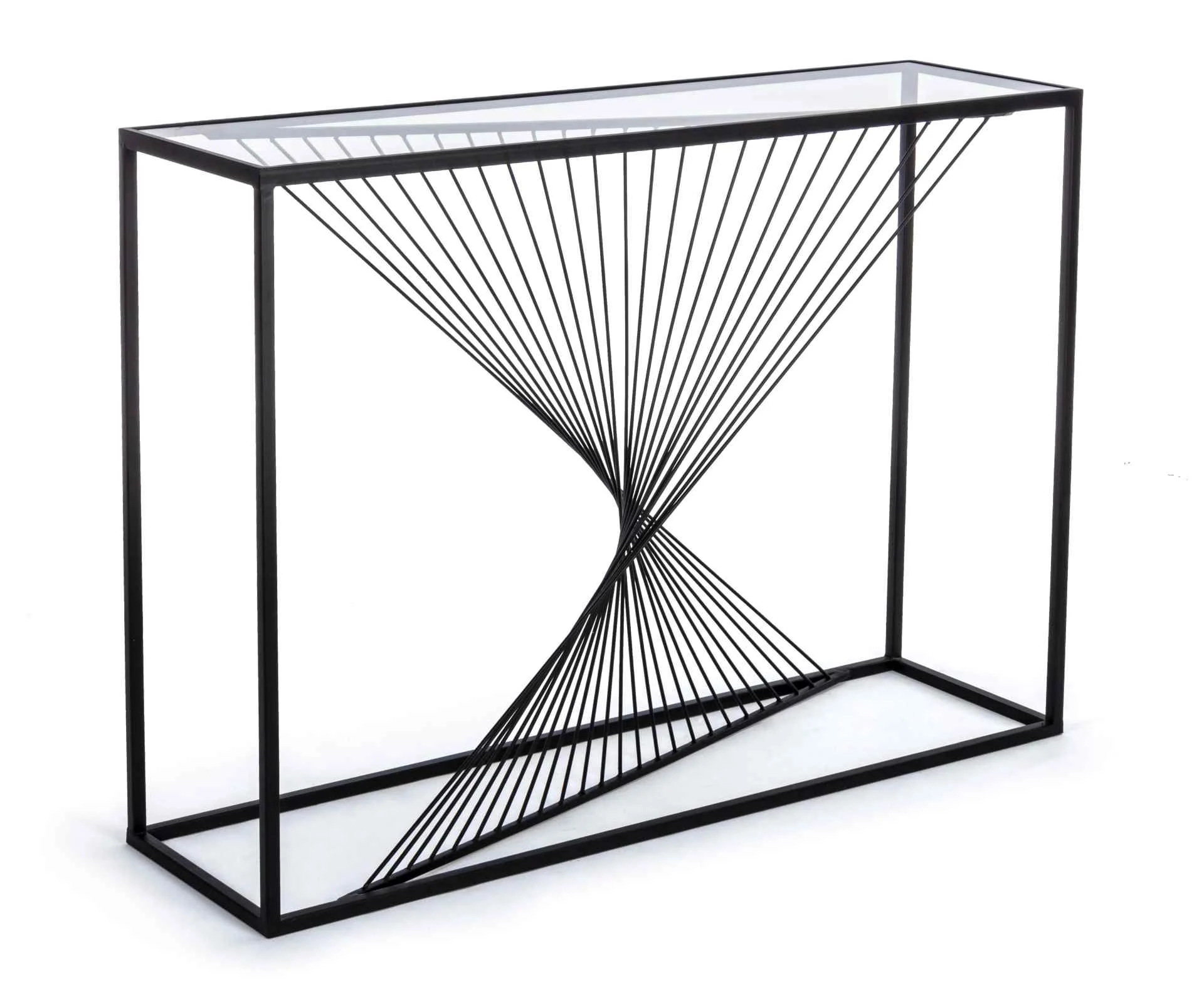 Konsole Espiral aus Metall und Glas, modern, schwarz, 107 cm breit, mit Sicherheitsglas - Bizzotto