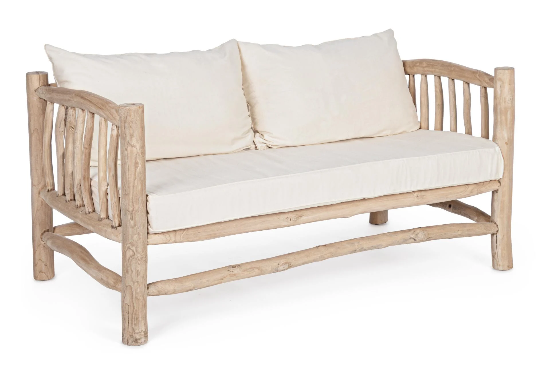 Sofa Sahel aus Teakholzzweigen, skandinavischer Stil, Natur, abnehmbarer Kissenbezug - Bizzotto