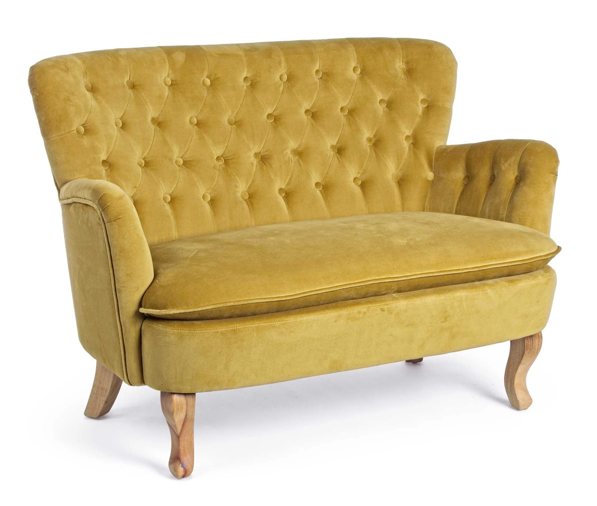 2-Sitzer Sofa Orlins Samt-Optik, klassisch, Senfgelb, Kiefernholzgestell, gepolstert