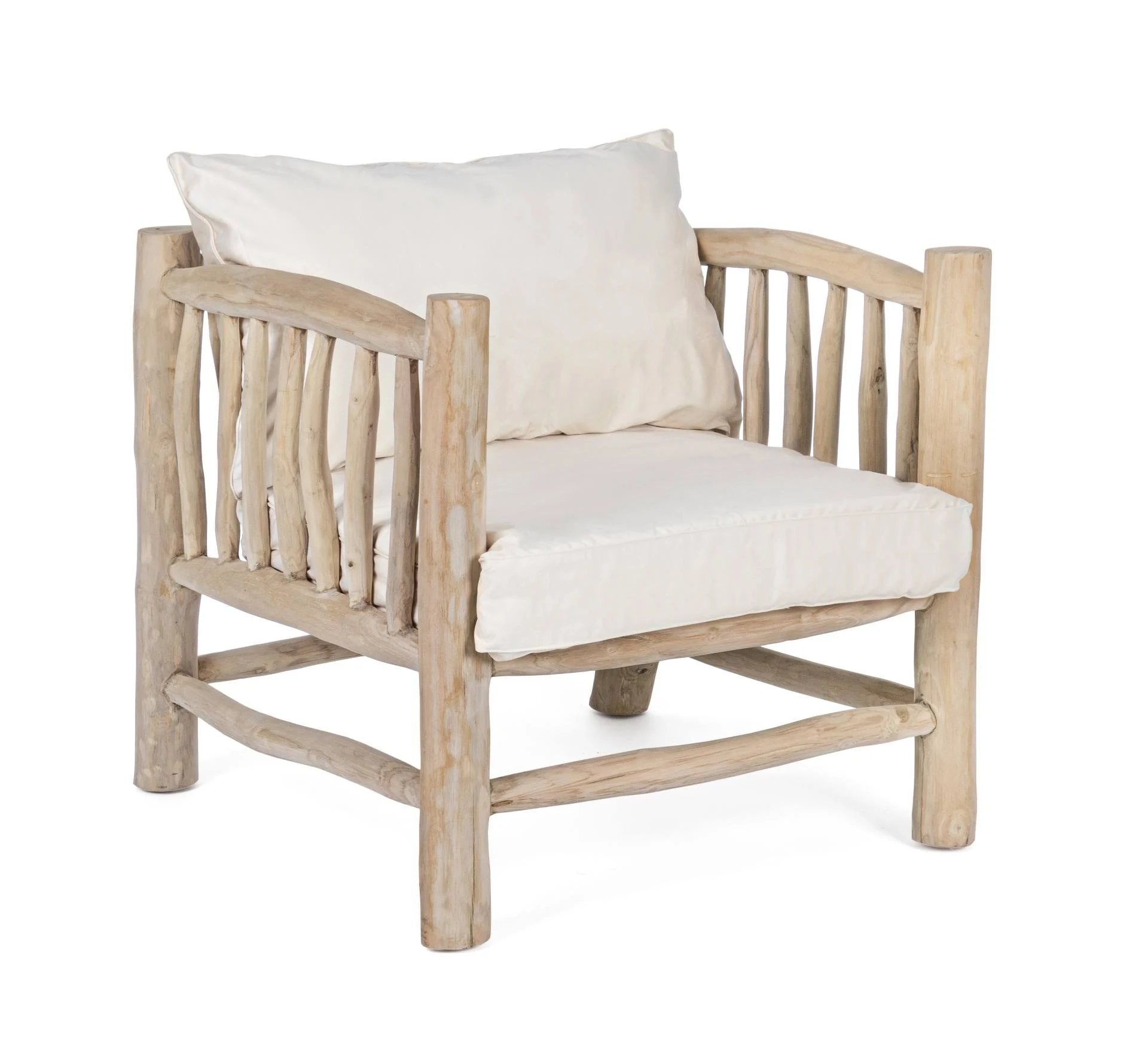 Sessel Sahel aus Teakholzzweigen, skandinavischer Stil, natur, gepolstert, abnehmbarer Bezug - Bizzotto