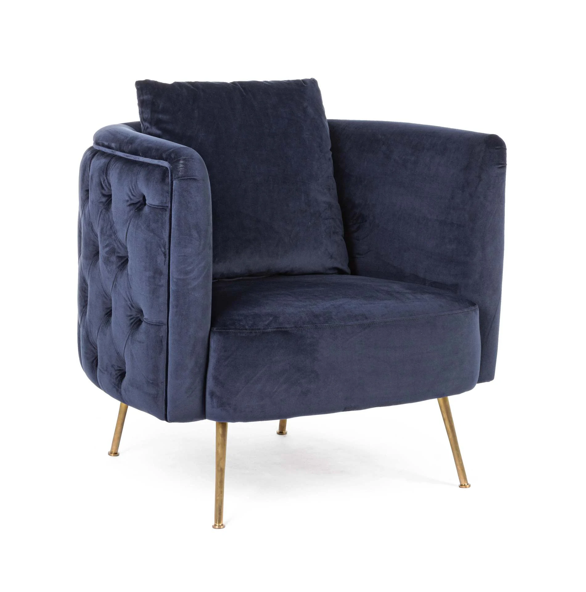 Sessel Tenbury Samt-Optik, modern und gepolstert, Blau, goldfarbenes Metallgestell