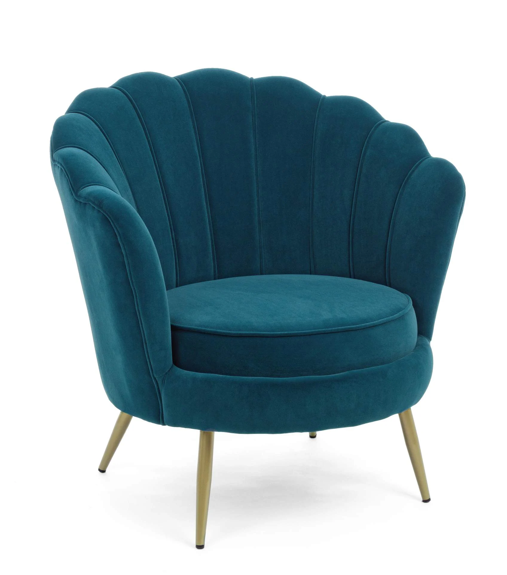 Sessel Giliola Samt-Optik, modern gepolstert, blau mit goldfarbenem Metallgestell, komfortabel für Dein Wohnzimmer