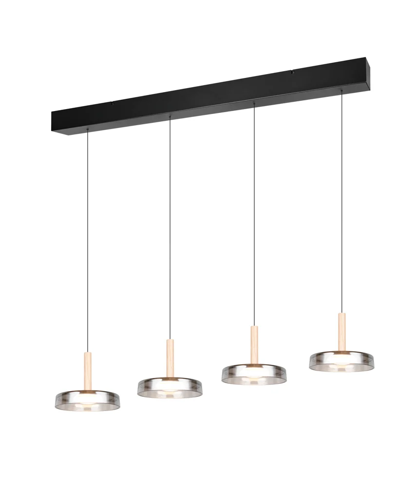 Trio Celeste Pendelleuchte LED Metall/Glas Schwarz matt/Chrom bedampft 4 Fassungen Dimmbar