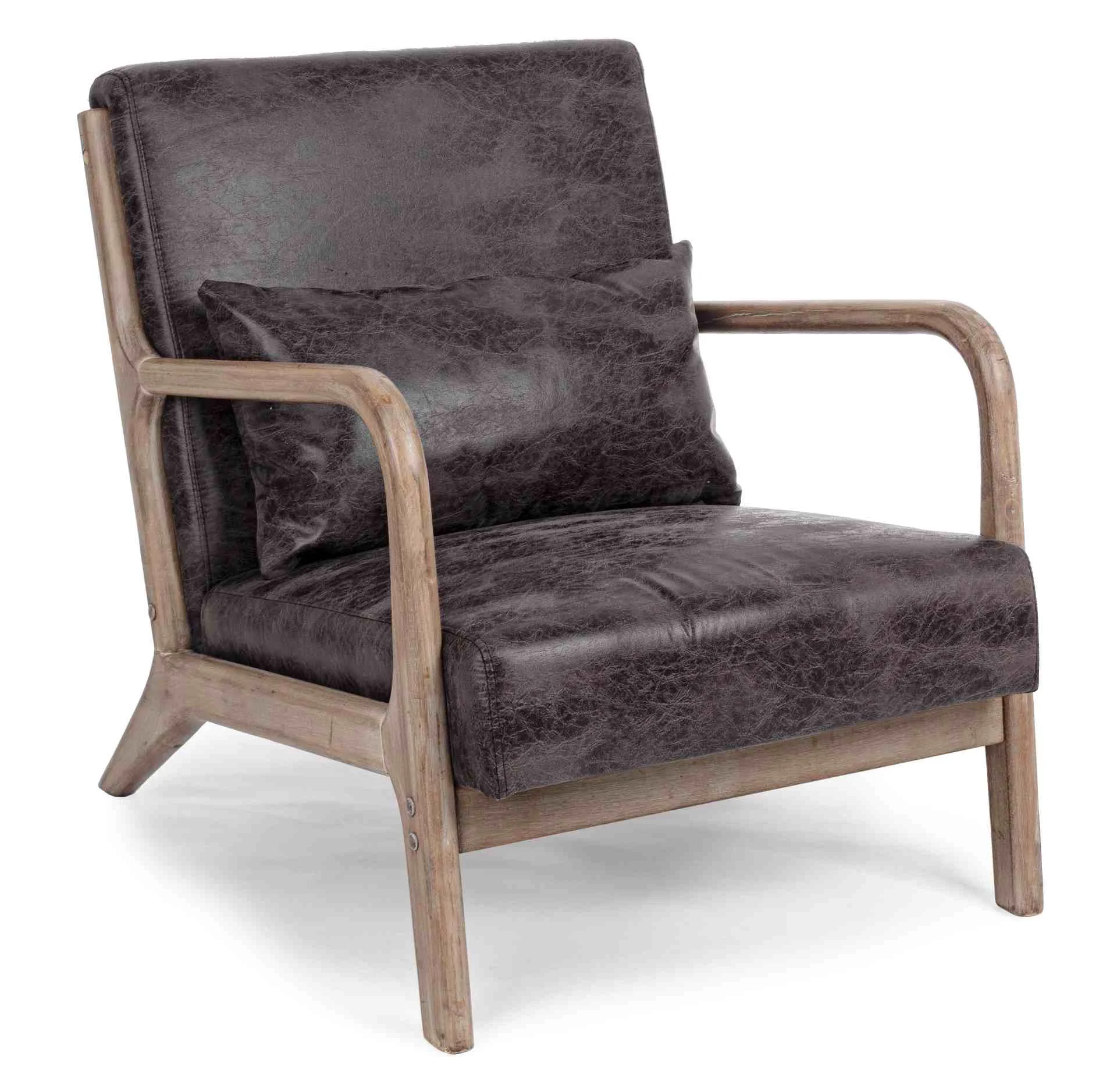 Sessel Ancilla aus Kunstleder, modernes Design mit Armlehnen, braun, Gestell aus Kautschukholz - Bizzotto