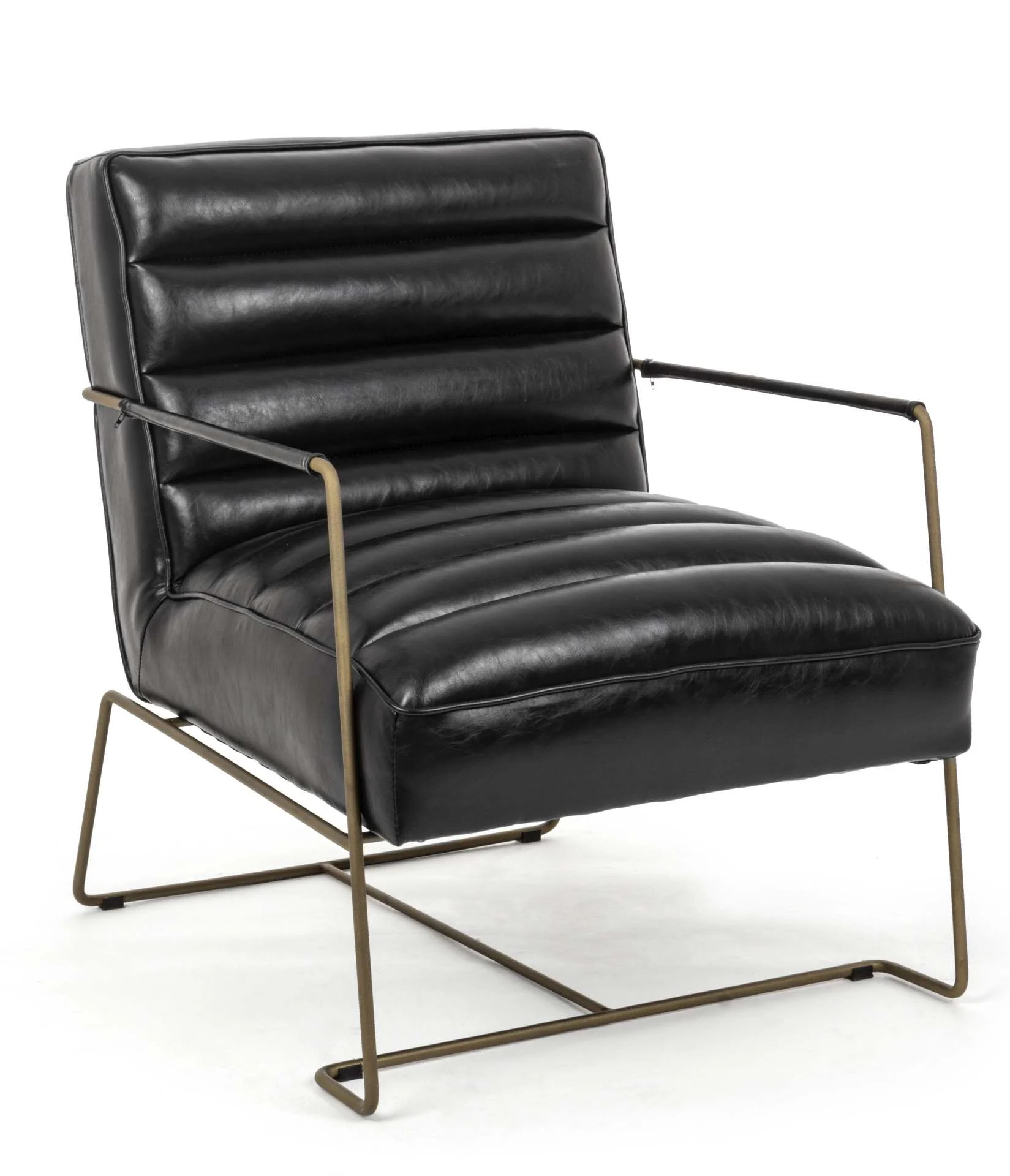 Sessel Brianna aus Kunstleder, modernes Design mit Messinggestell, schwarz, gepolstert für Indoor - Bizzotto