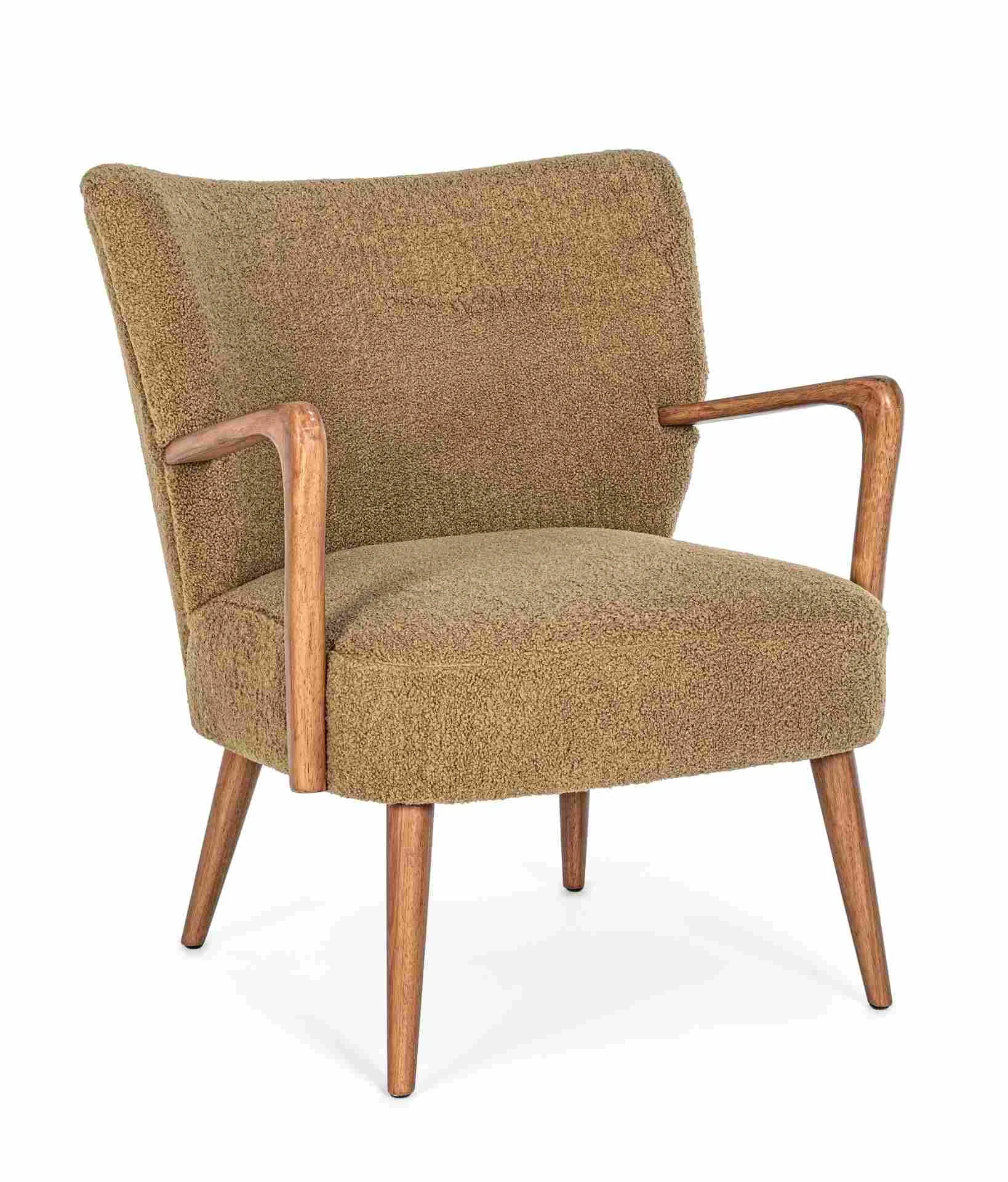 Sessel Moritz aus Teddy Stoff, modernes Design, braun, gepolstert, Kautschukholz-Gestell