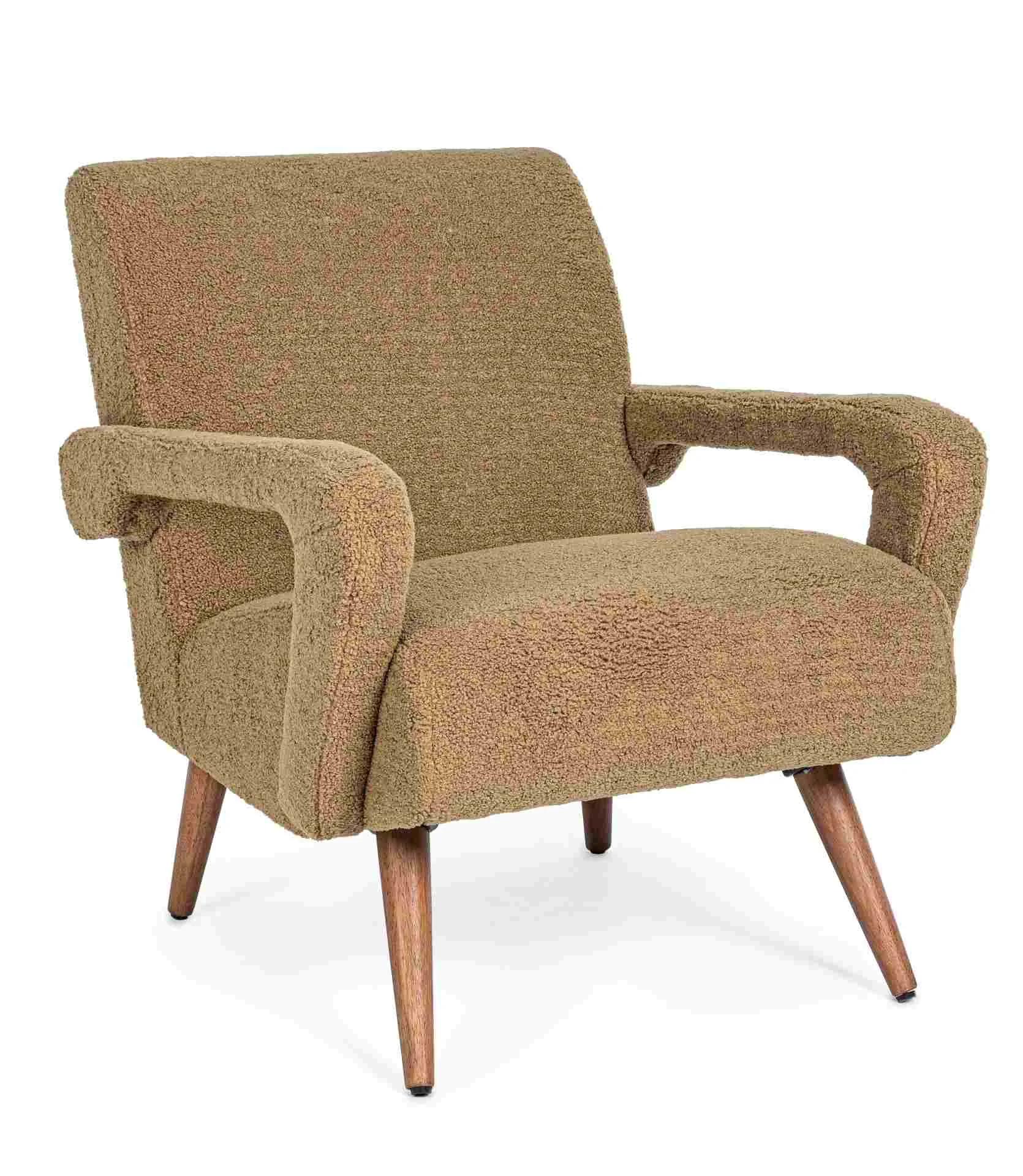 Sessel Berna aus Teddy Stoff, modern gepolstert, braun, gemütlicher 4-Fuß Sessel für Dein Zuhause
