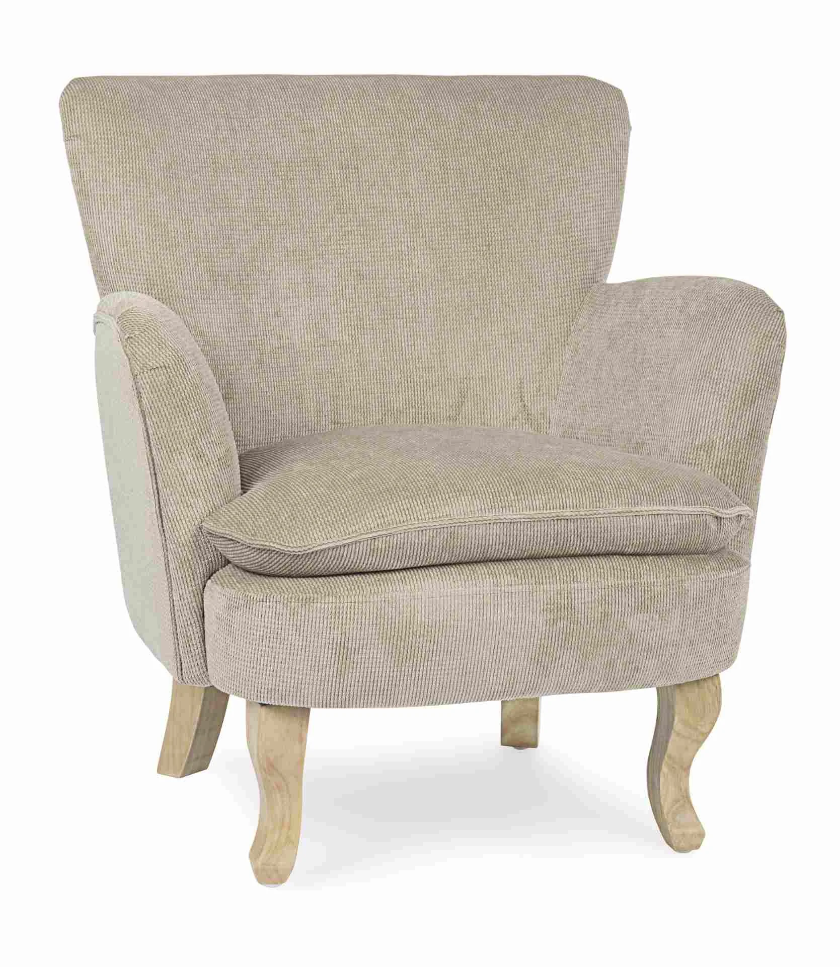 Sessel Chenille in Cord-Optik, modernes Design, gemütlich gepolstert, Taupe, Gestell aus Kautschukholz