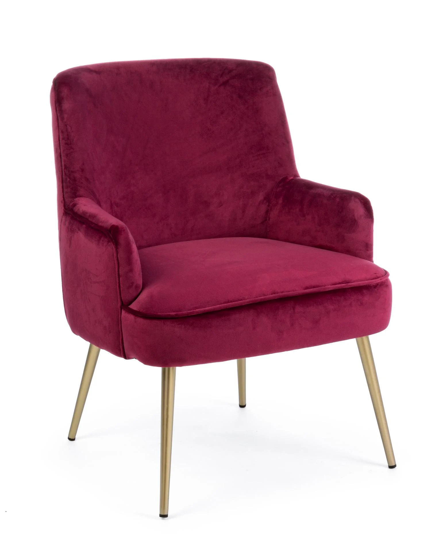 Sessel Clelia in Samt-Optik, modern und gepolstert, Rot Weinrot, goldfarbenes Metallgestell