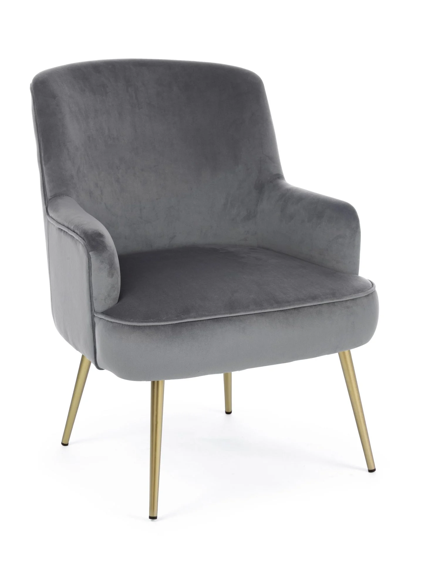 Sessel Clelia in Samt-Optik, modernes Design, grau mit goldfarbenem Metallgestell, komfortabel gepolstert