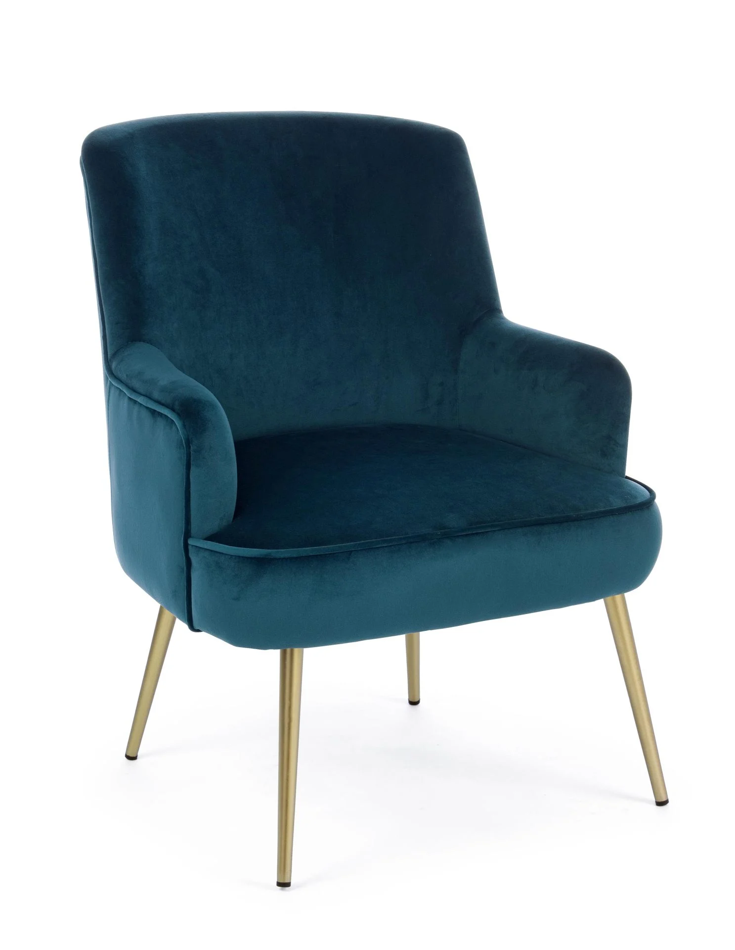 Sessel Clelia in Samt-Optik, modern gepolstert, Blau, goldfarbenes Metallgestell, komfortabel