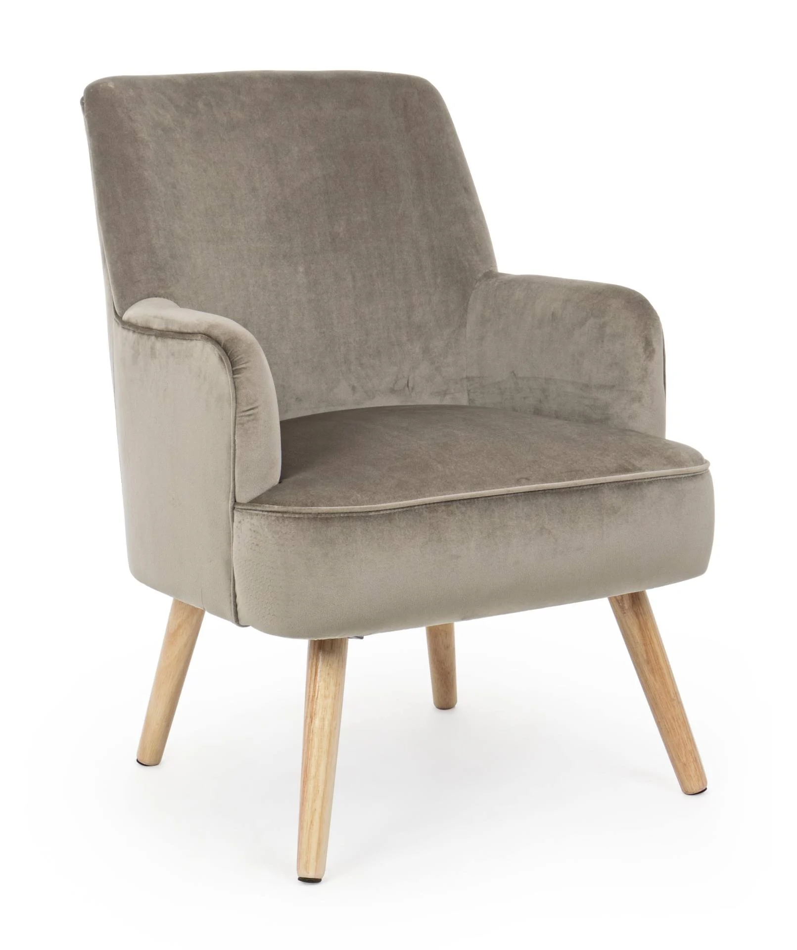 Sessel Adeline Samt-Optik, klassischer Stil, Taupe, gepolstert, Gestell Buchenholz natur