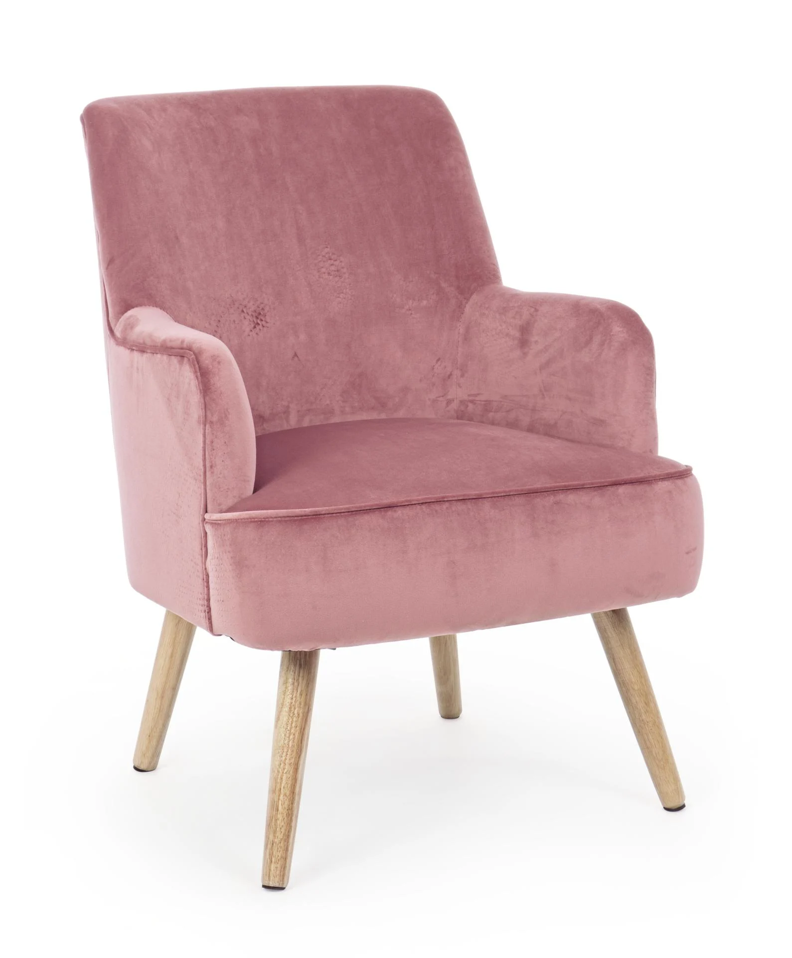Sessel Adeline Samt-Optik, klassischer Komfort, rosa, gepolstert mit Buchenholzgestell