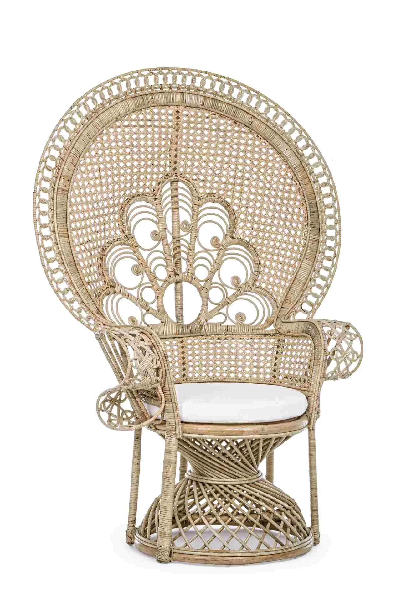 Sessel Peacock aus Rattan, klassischer Stil, gepolstert, natur, abziehbares Kissen - Bizzotto