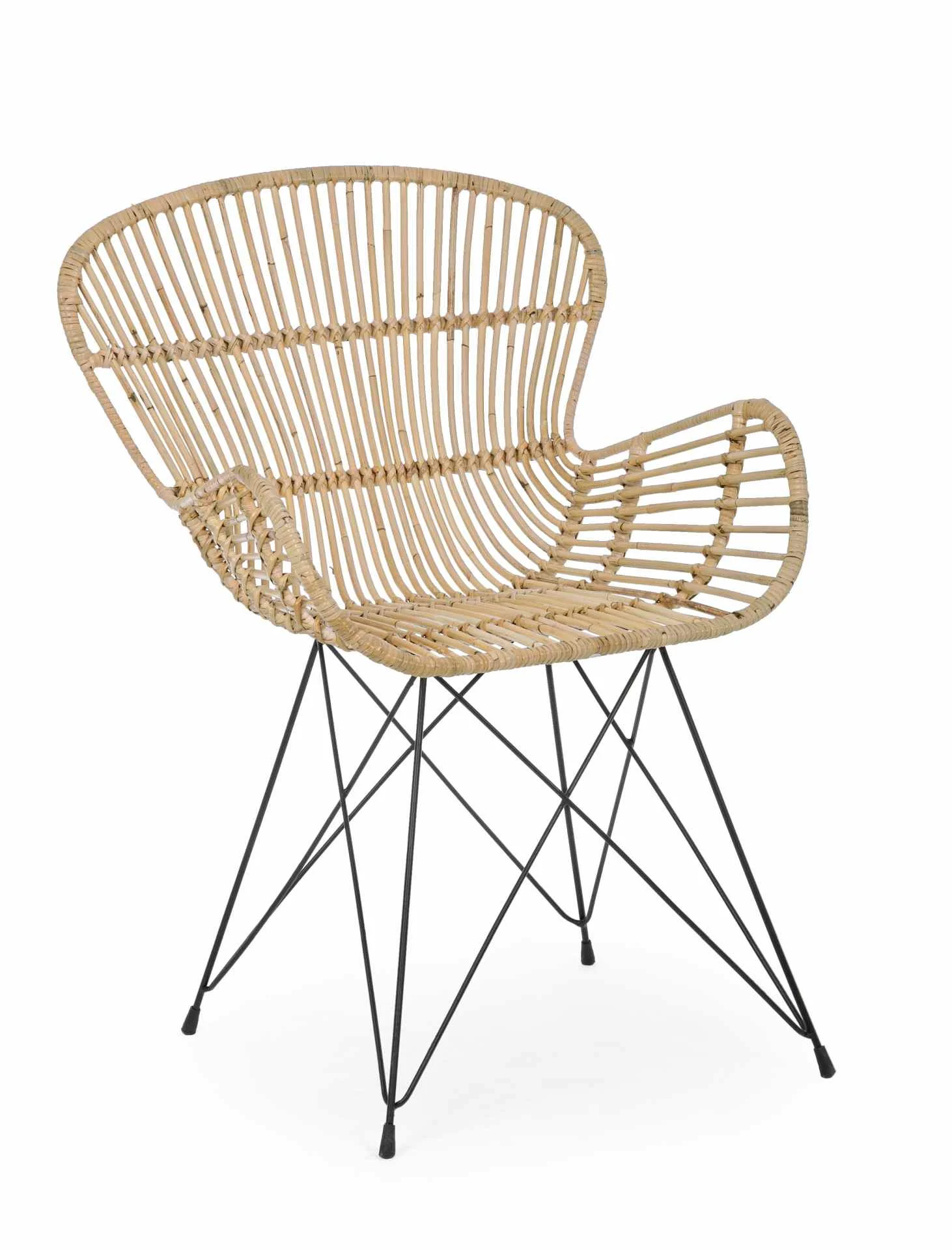 Sessel Venturs aus Rattan, Boho Stil, Natur, vier Beine aus Metall, bequeme Sitzhöhe - Bizzotto