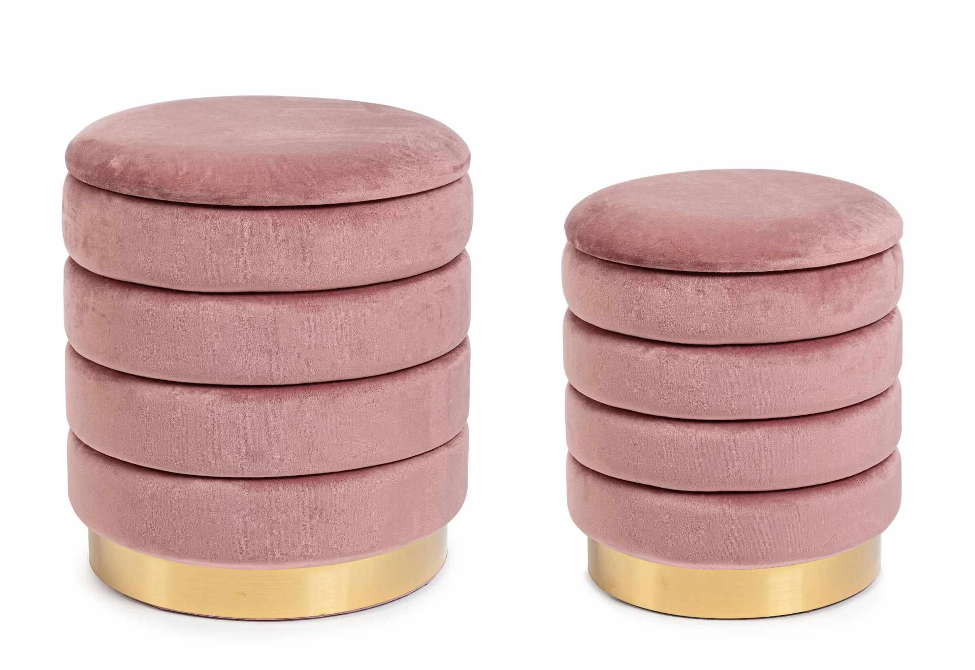 Pouf Darina 2er-Set, Samt-Optik, modern, Rosa, abnehmbarer Deckel mit Stauraum