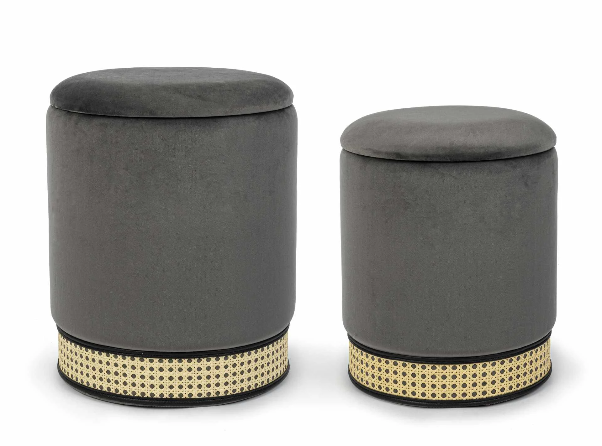 Pouf Milena 2er-Set Samt-Optik, modern, Dunkelgrau, mit Stauraum und abnehmbaren Deckel