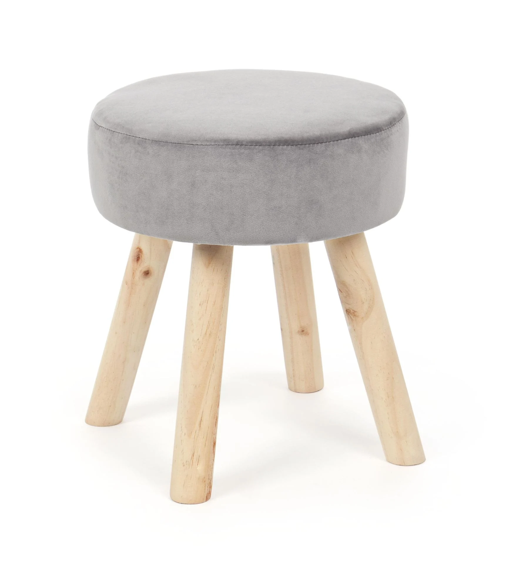 Hocker Adeline aus Samt, klassisch gepolstert, grau, rundes Design, Gestell Kiefernholz - Bizzotto