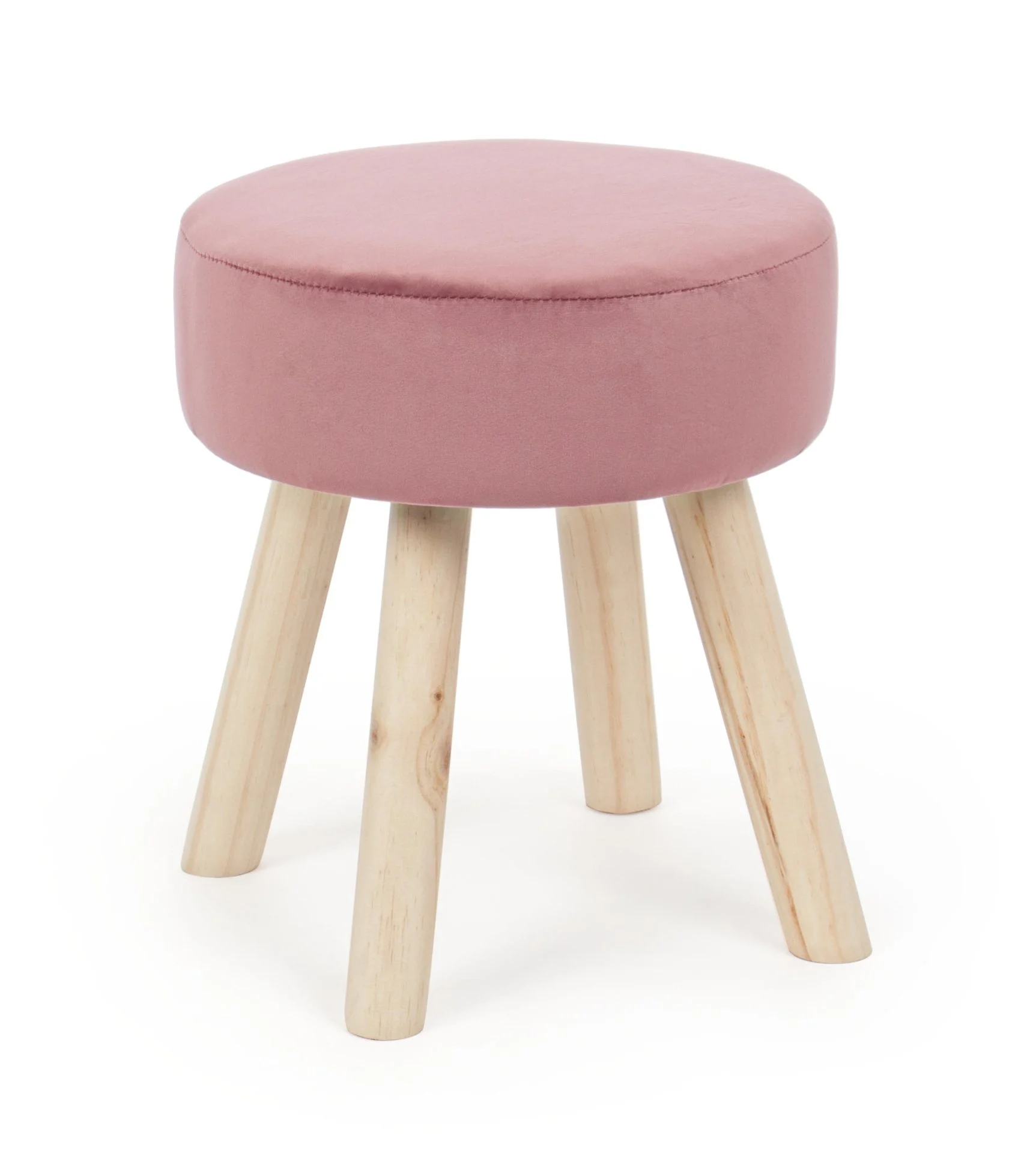 Hocker Adeline in Samt-Optik, klassisch gepolstert, Rosa Altrosa, Kiefernholzgestell natur