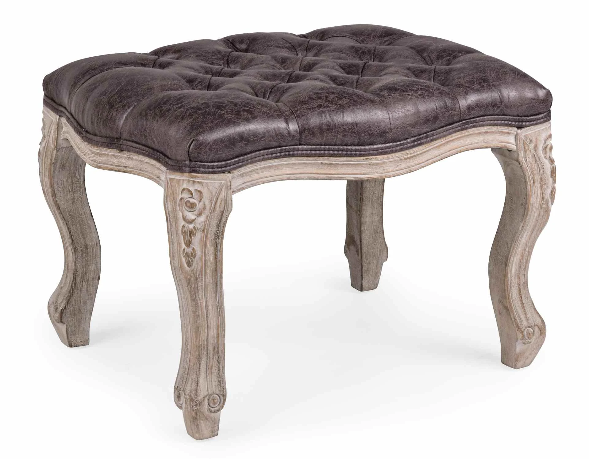 Hocker Diva aus Kunstleder, barock-klassisch, Braun Dunkelbraun, Gestell aus Kautschukholz