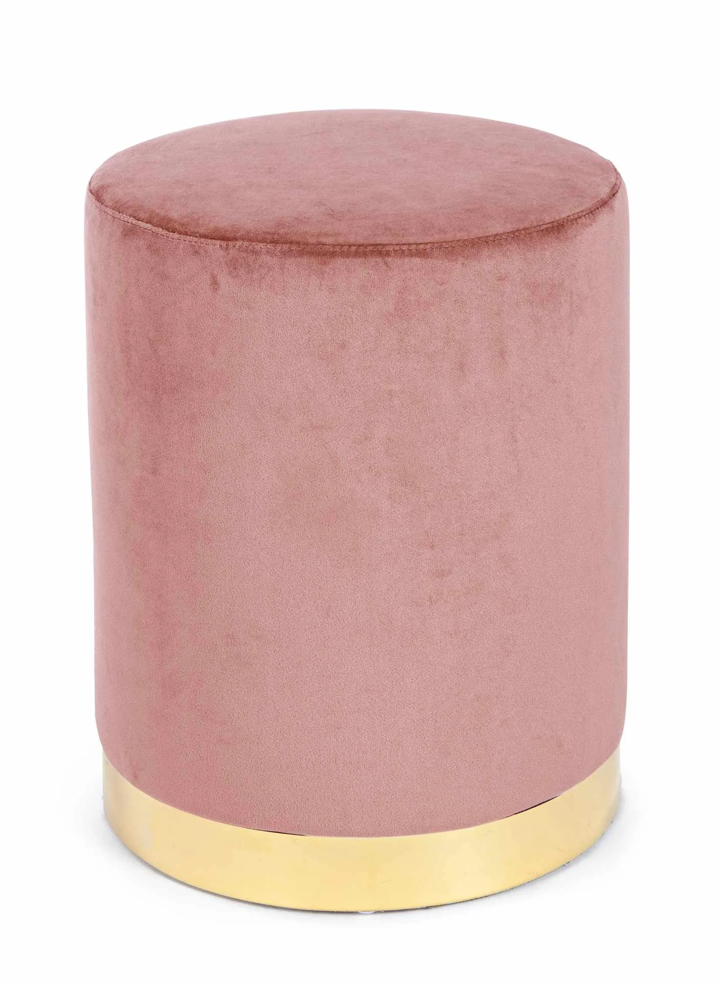 Pouf Lucilla aus Samt, modern gepolstert, rosa rund, goldfarbenes Metallgestell, bequem für Dein Zuhause - Bizzotto