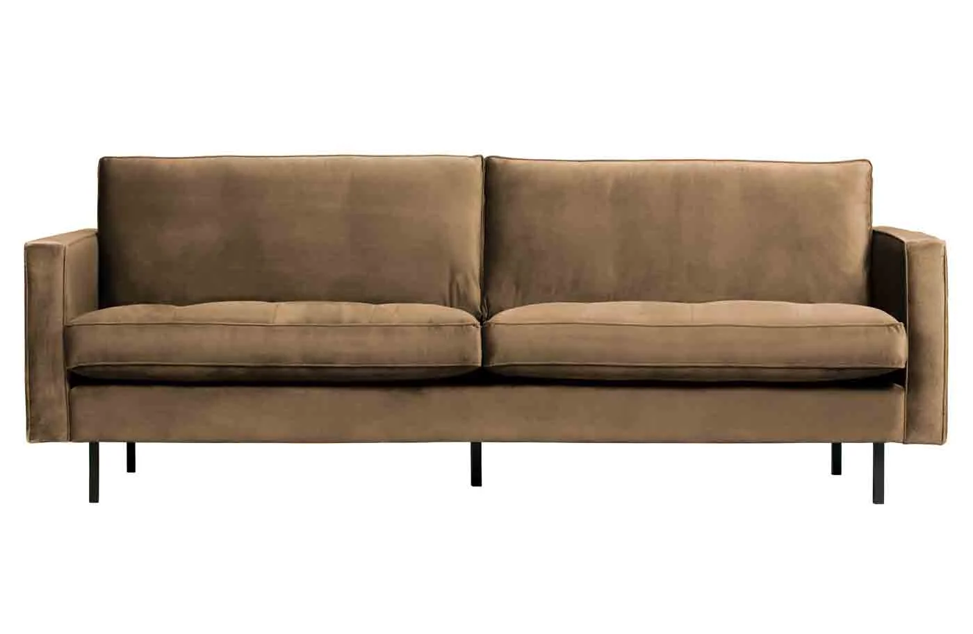 Sofa Rodeo Classic 2,5 Sitzer Samt, modern, taupe, eleganter Bezug und schwarze Metallbeine - Woood