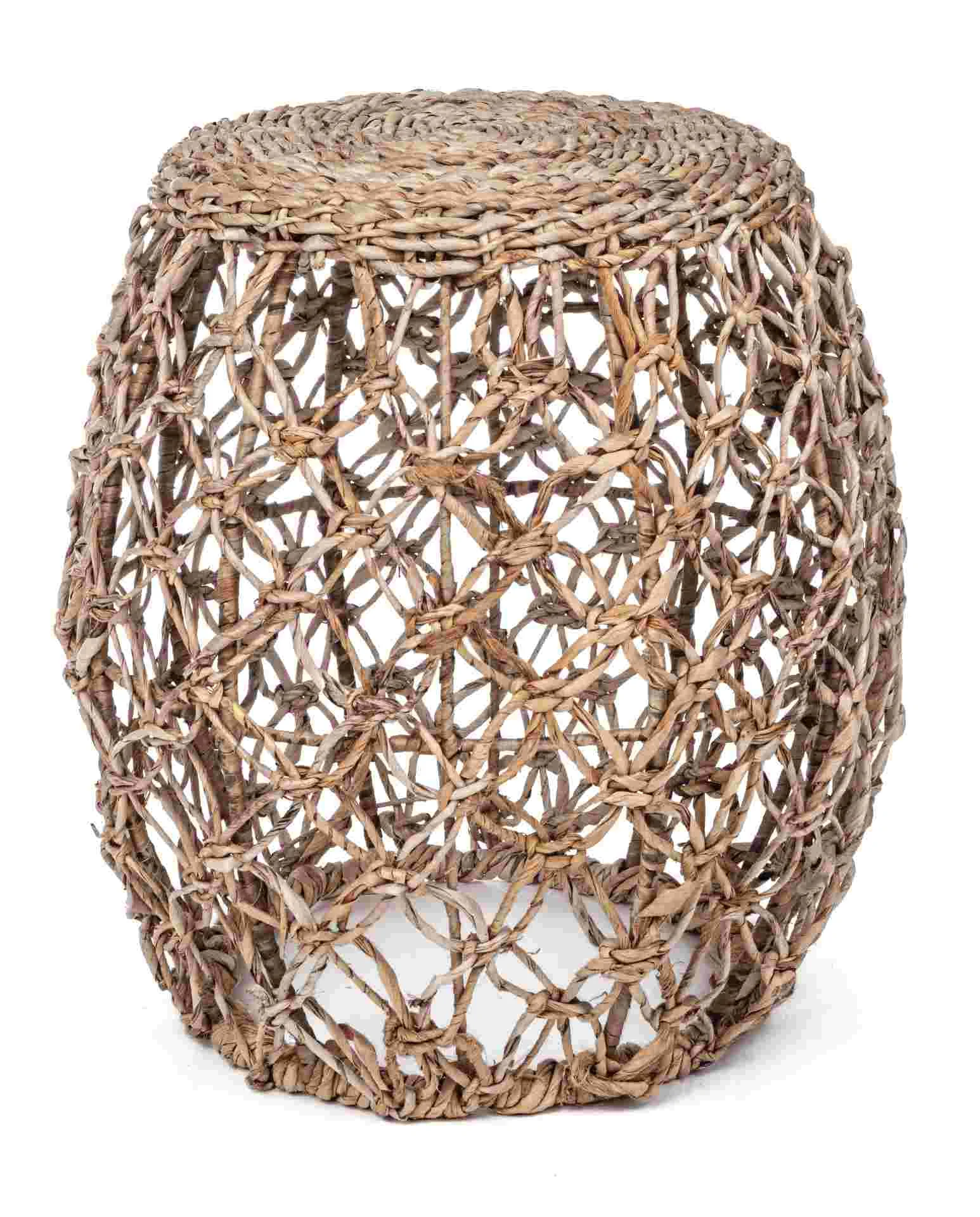 Hocker Amelina aus Bananenbaum-Geflecht, skandinavisch, rund, natur, 50 cm hoch