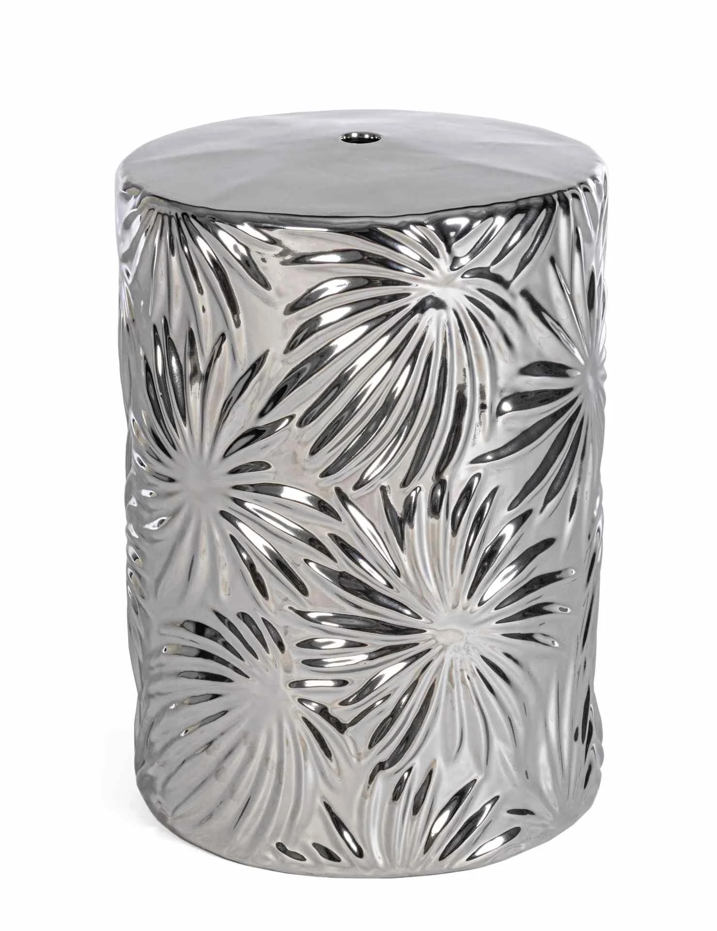 Hocker Sfinge Leaf aus Keramik, modern rundes Design, silber, für Innen- und Außenbereich