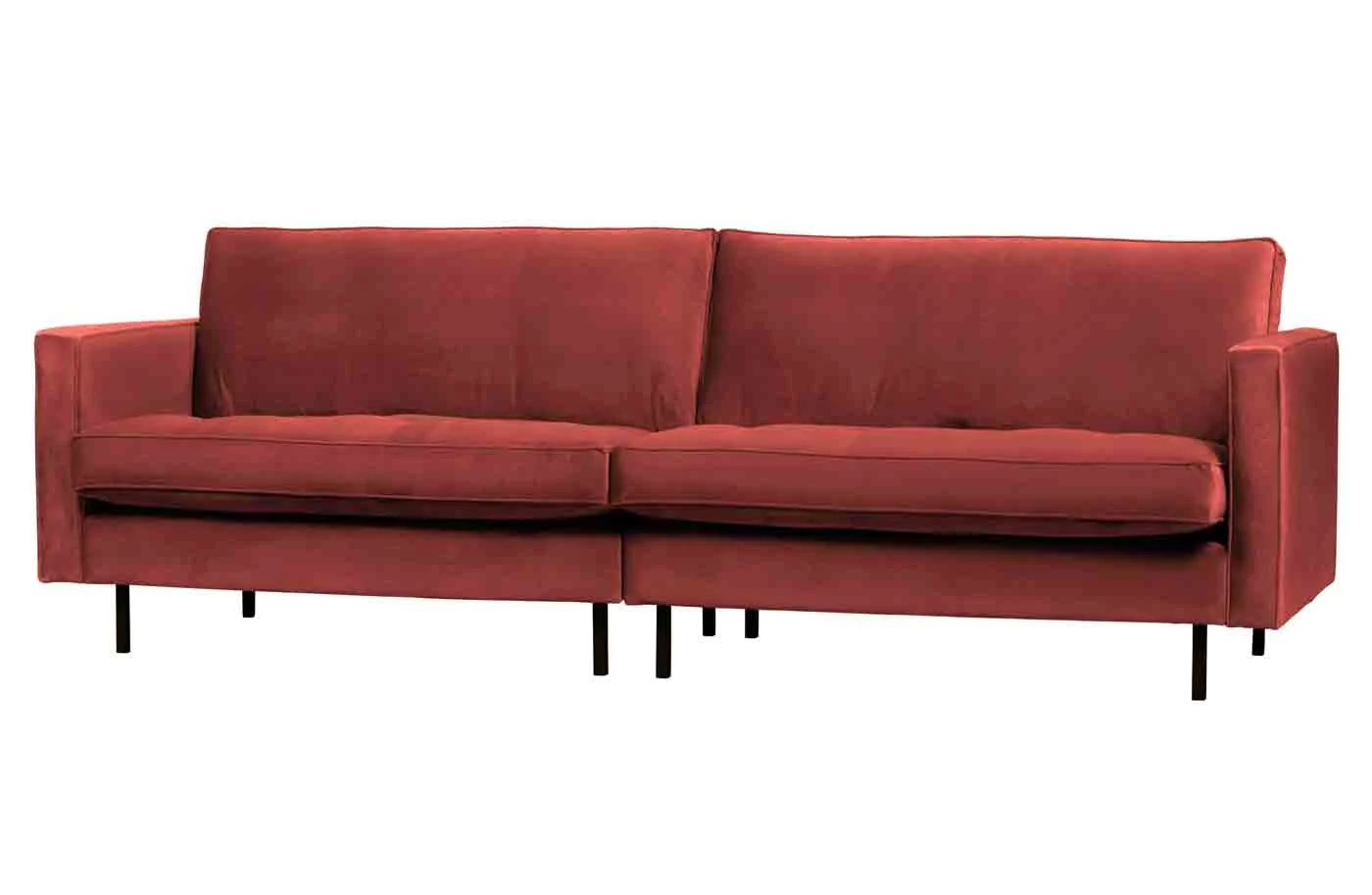 Sofa Rodeo Classic aus Samt, modern und elegant, 3-Sitzer in Kastanien-Rot, weiche Polsterung