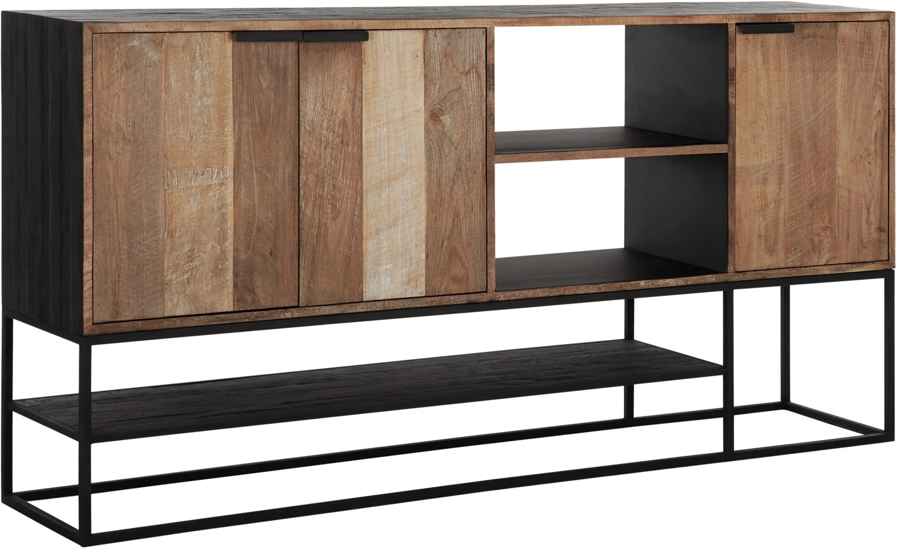 Sideboard Cosmo aus Teakholz, Industrial Design, natur, 205 cm breit, Gestell schwarz - dtp Home