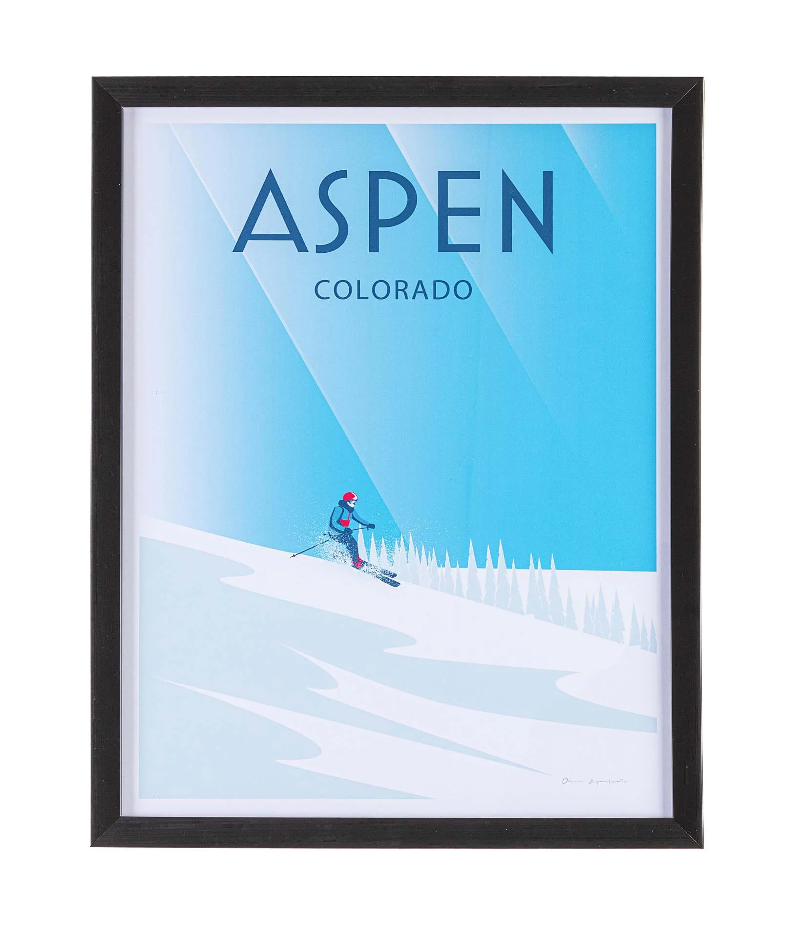 Bild Aspen, Druck auf Papier im modernen Stil, hellblau, rechteckig, 40x50 cm, mit schwarzem Kunststoffrahmen - Bizzotto
