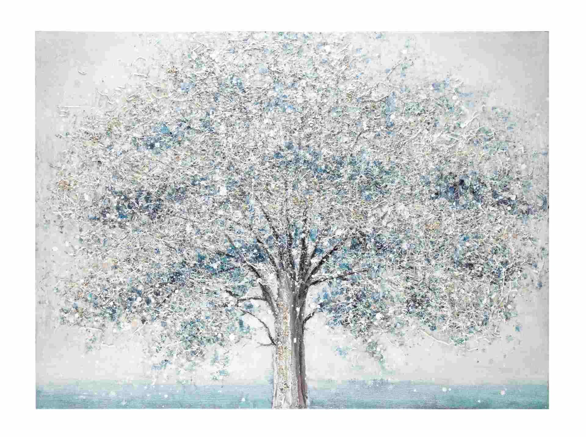 Bild White Tree Kiefernholz Leinwand, klassisch, Weiß Bunt, 120x90 cm, rechteckig, Indoor - Bizzotto
