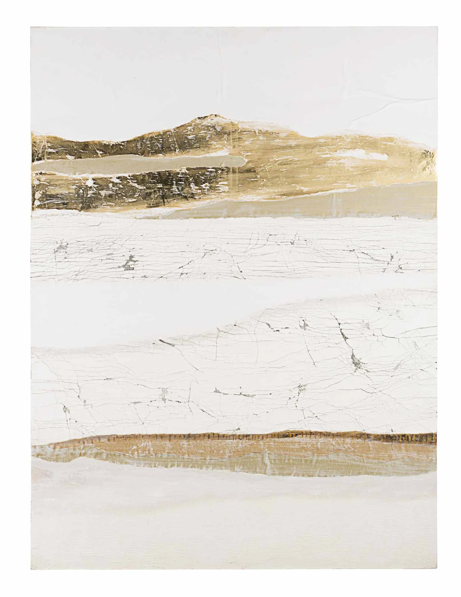 Bild Village aus Kiefernholz und Leinwand, modern, Hochformat, weiß-gold, 90x120 cm