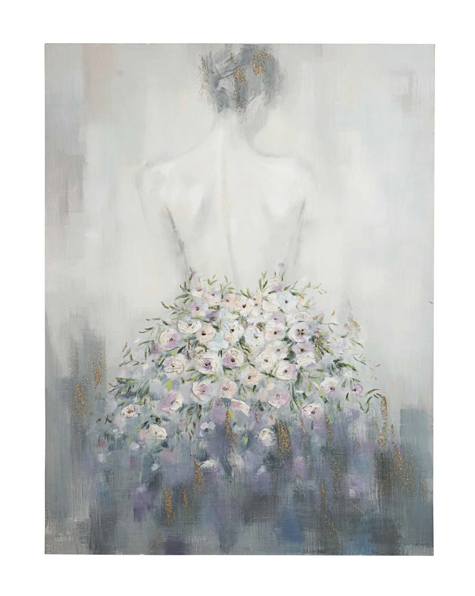 Bild Flower Dress Leinwand, klassischer Stil, Grau Bunt, 90x120 cm, Kiefernholzrahmen - Bizzotto
