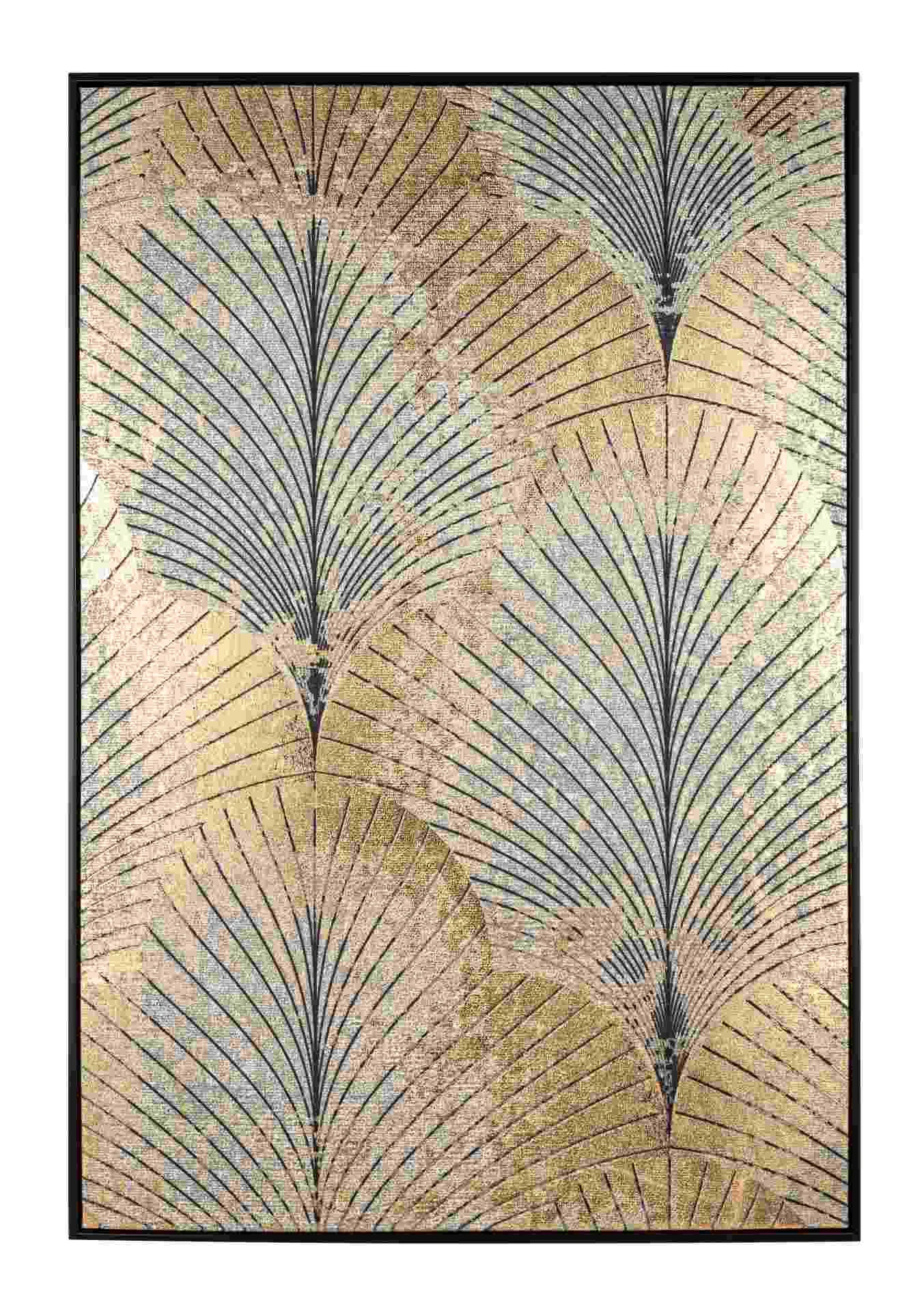 Bild Fan MDF-Holz und Gewebe, modern, Gold und Schwarz, Hochformat 82x122 cm, Indoor