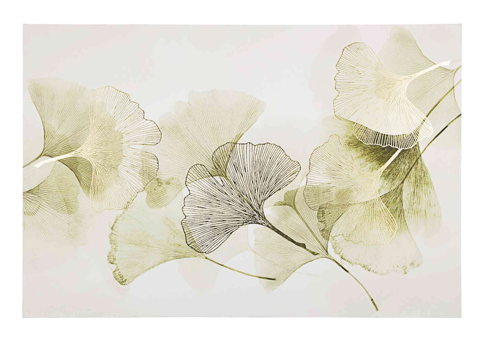 Bild Ginkgo Leafs auf Leinwand, klassischer Stil, grün im Querformat, 120x80 cm - Bizzotto