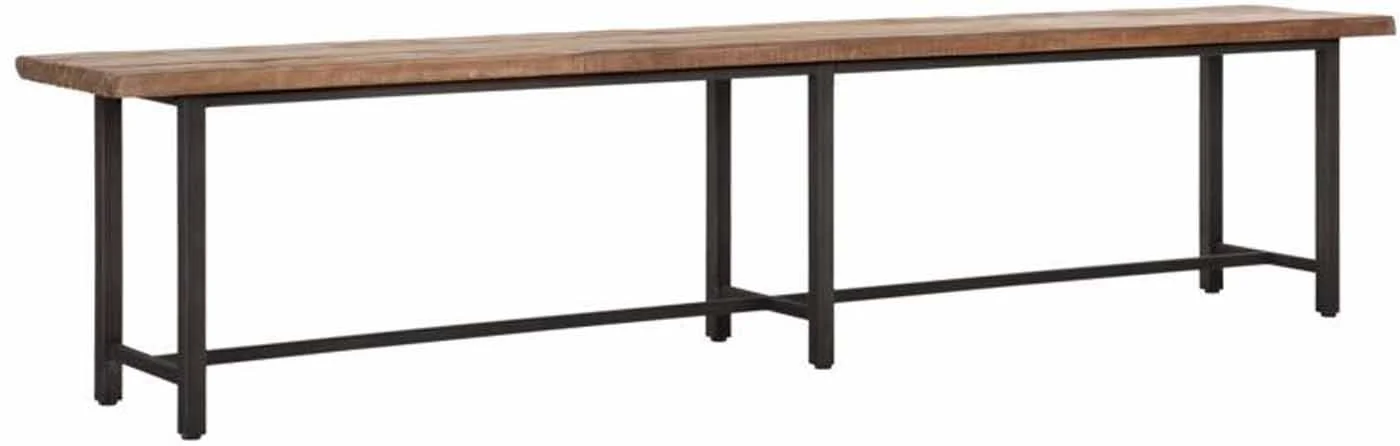 Sitzbank Beam aus recyceltem Teak und Metall, Industrial Design, naturfarben, 215 cm, für 3–4 Personen - Must Living